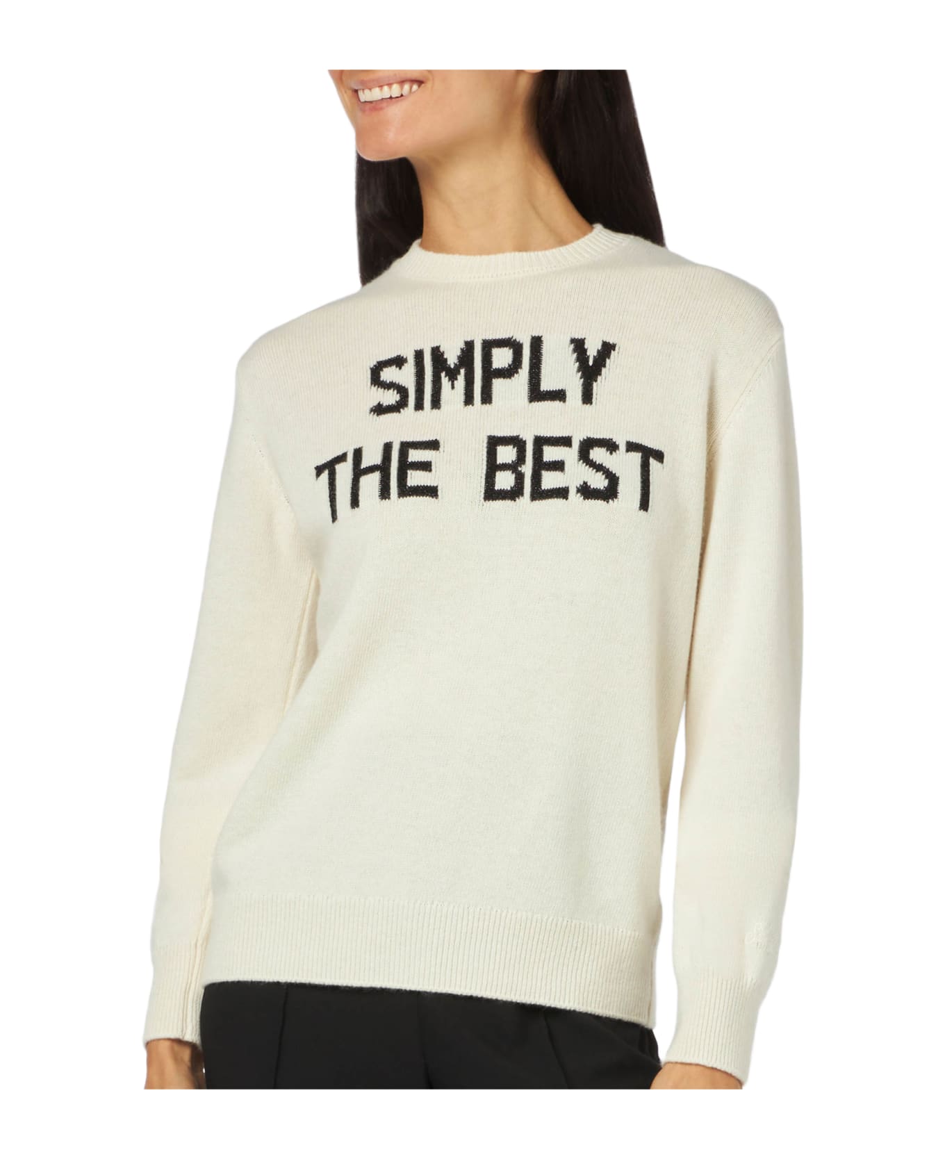 MC2 Saint Barth Woman Crewneck White Sweater With Simply The Best Lurex Print | Niki Dj Special Edition - WHITE