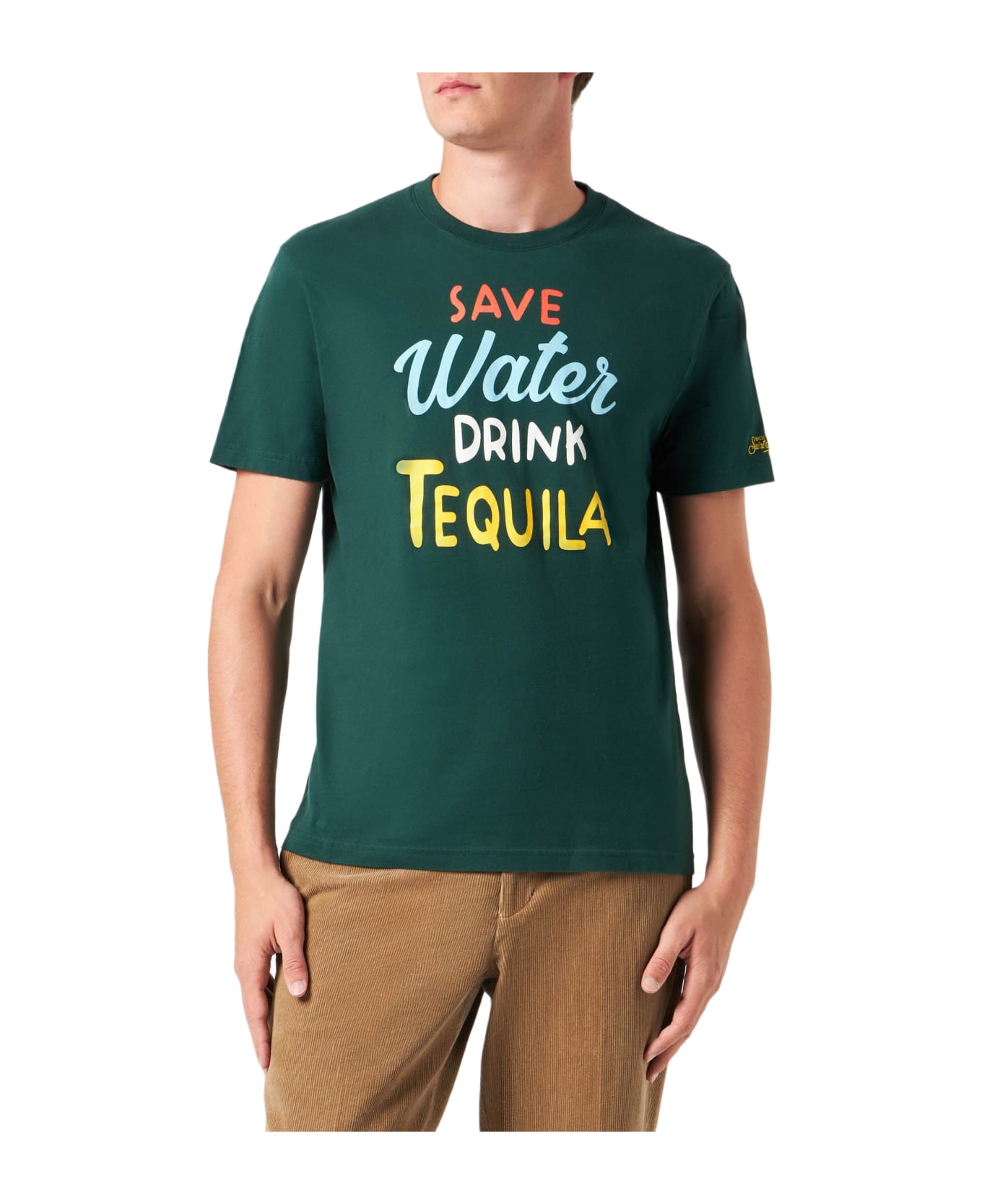 MC2 Saint Barth Man Heavy Cotton T-shirt With Tequila Print - GREEN