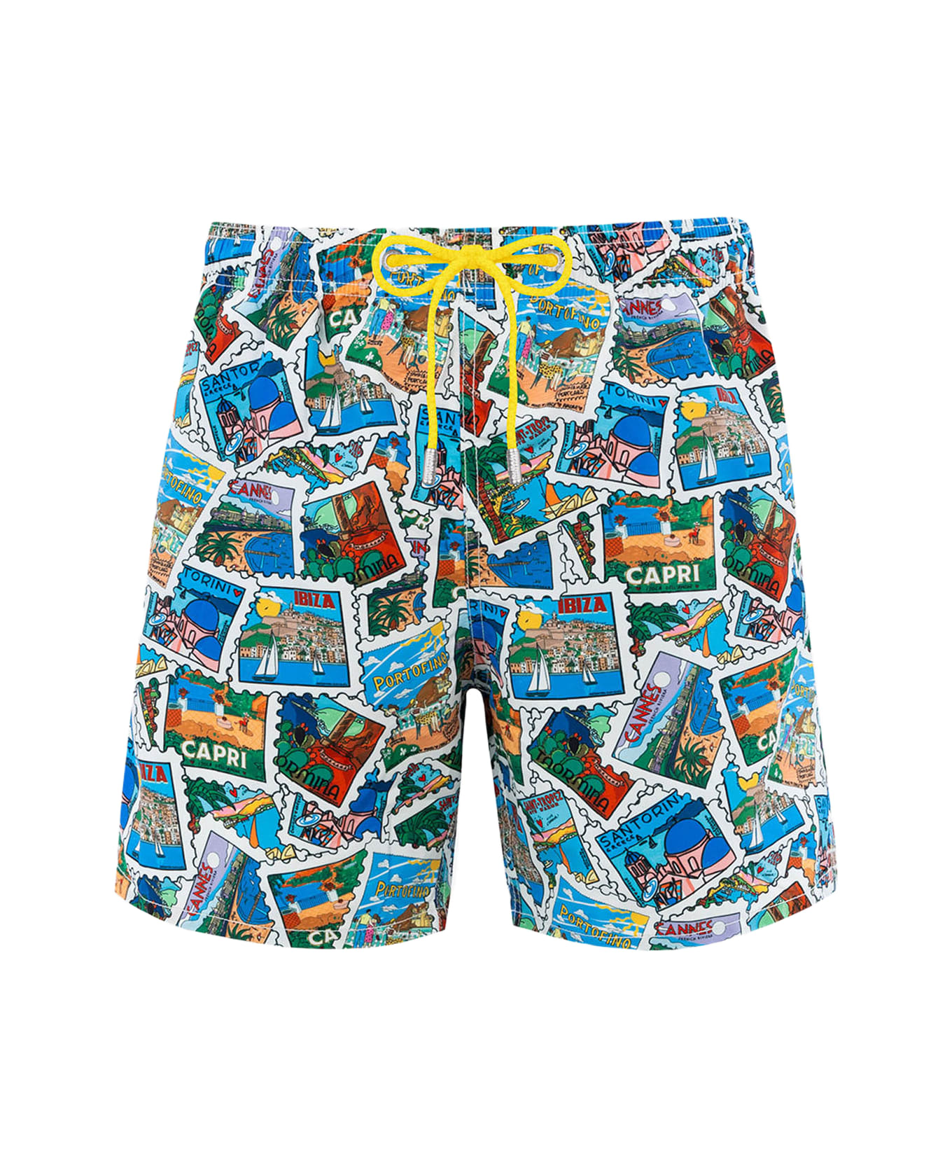 MC2 Saint Barth Man Mid-length Gustavia Swim-shorts With Postcard Mix Print | Alessandro Enriquez Special Edition - WHITE