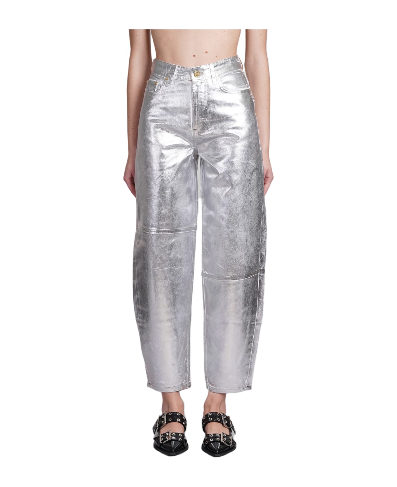 Ganni Jeans In Silver Cotton - White