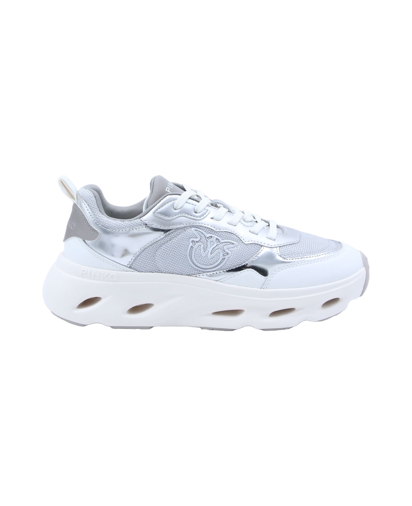 Pinko Silver Leather Pink 98 Sneakers - Silver