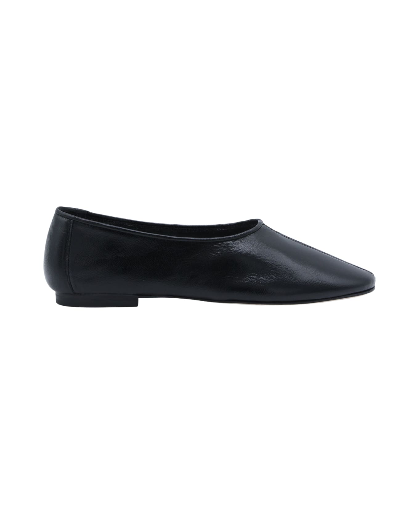 BY FAR Prudence Black Creased Leather Flat - Black
