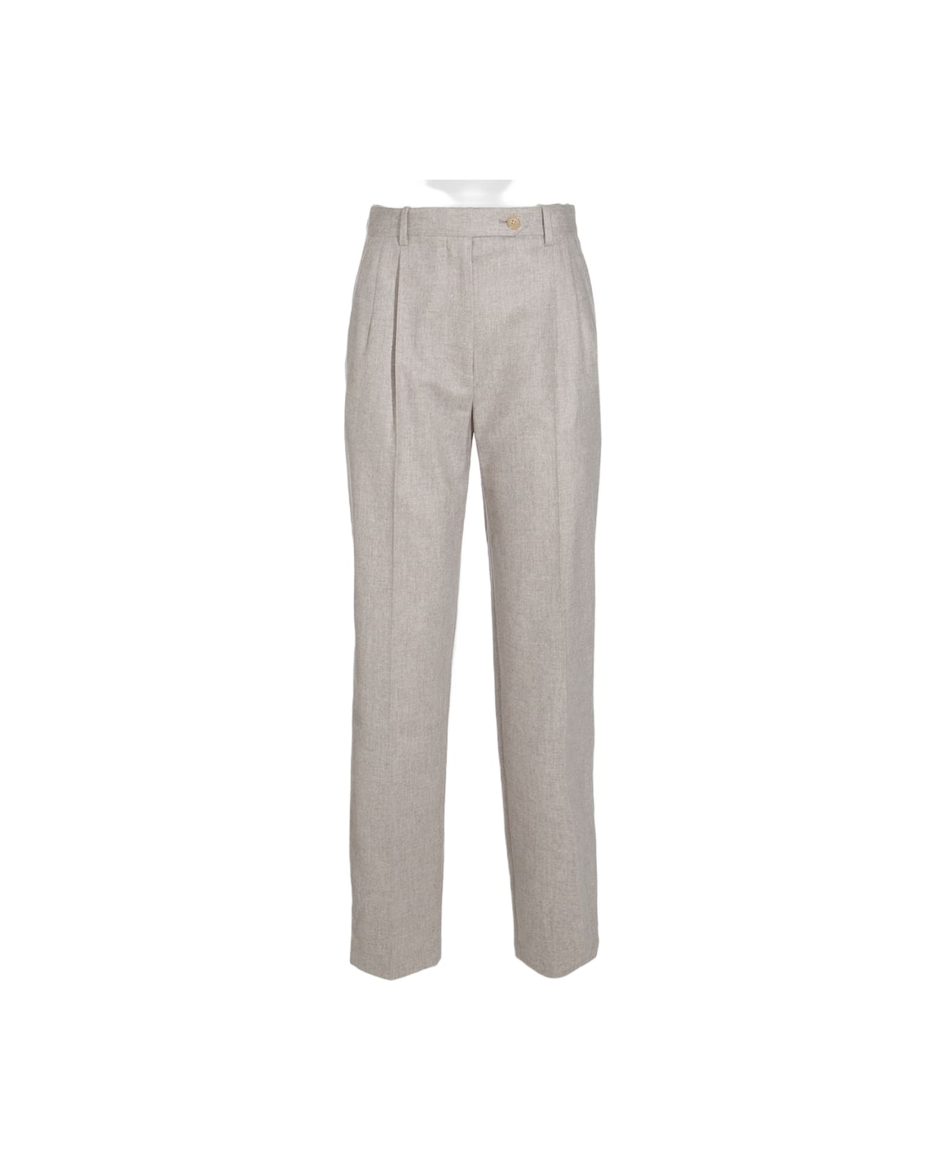 The Row Light Grey Wool Pants - LIGHTPEBBLE