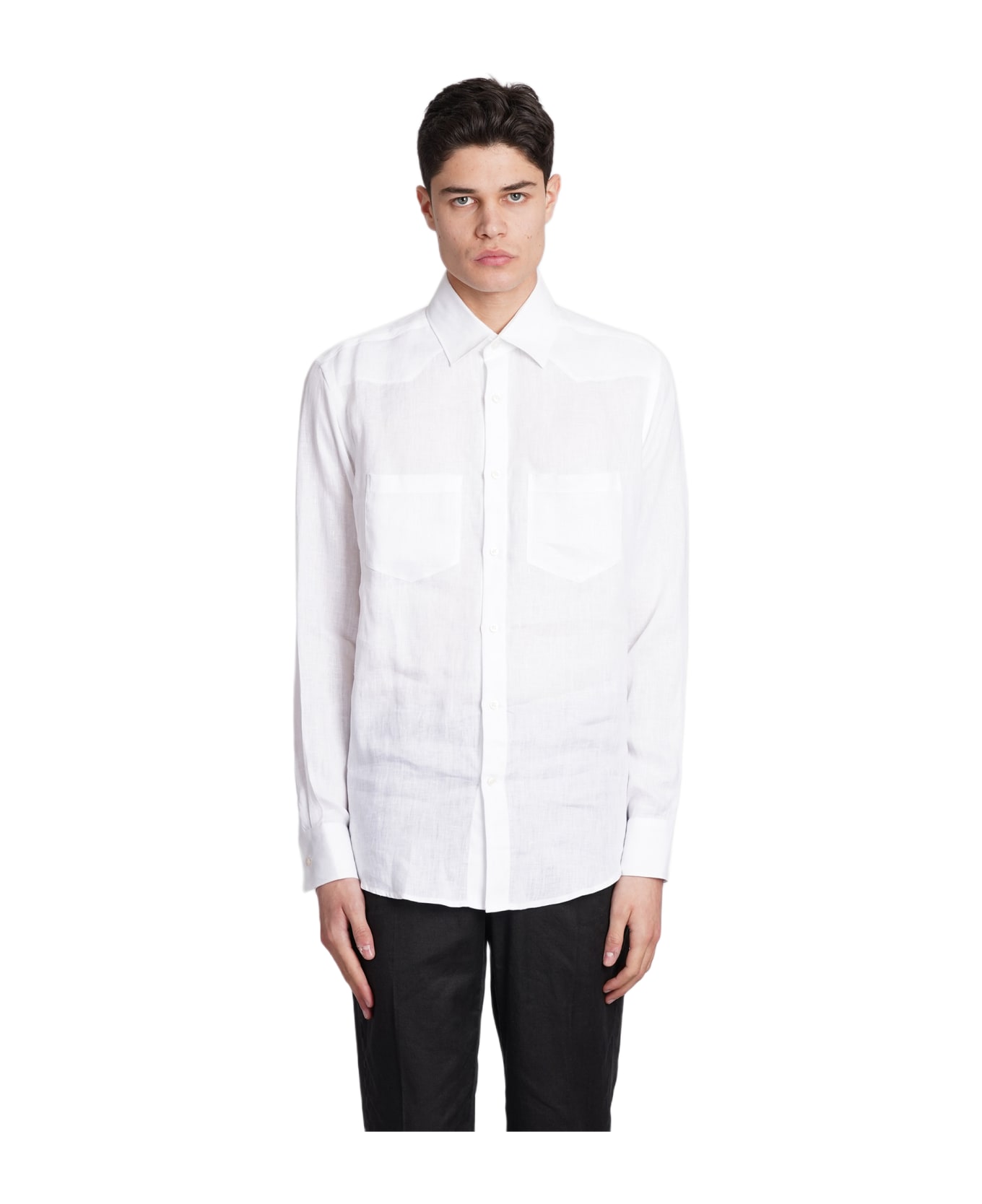 Low Brand Shirt S141 Shirt In White Linen - white