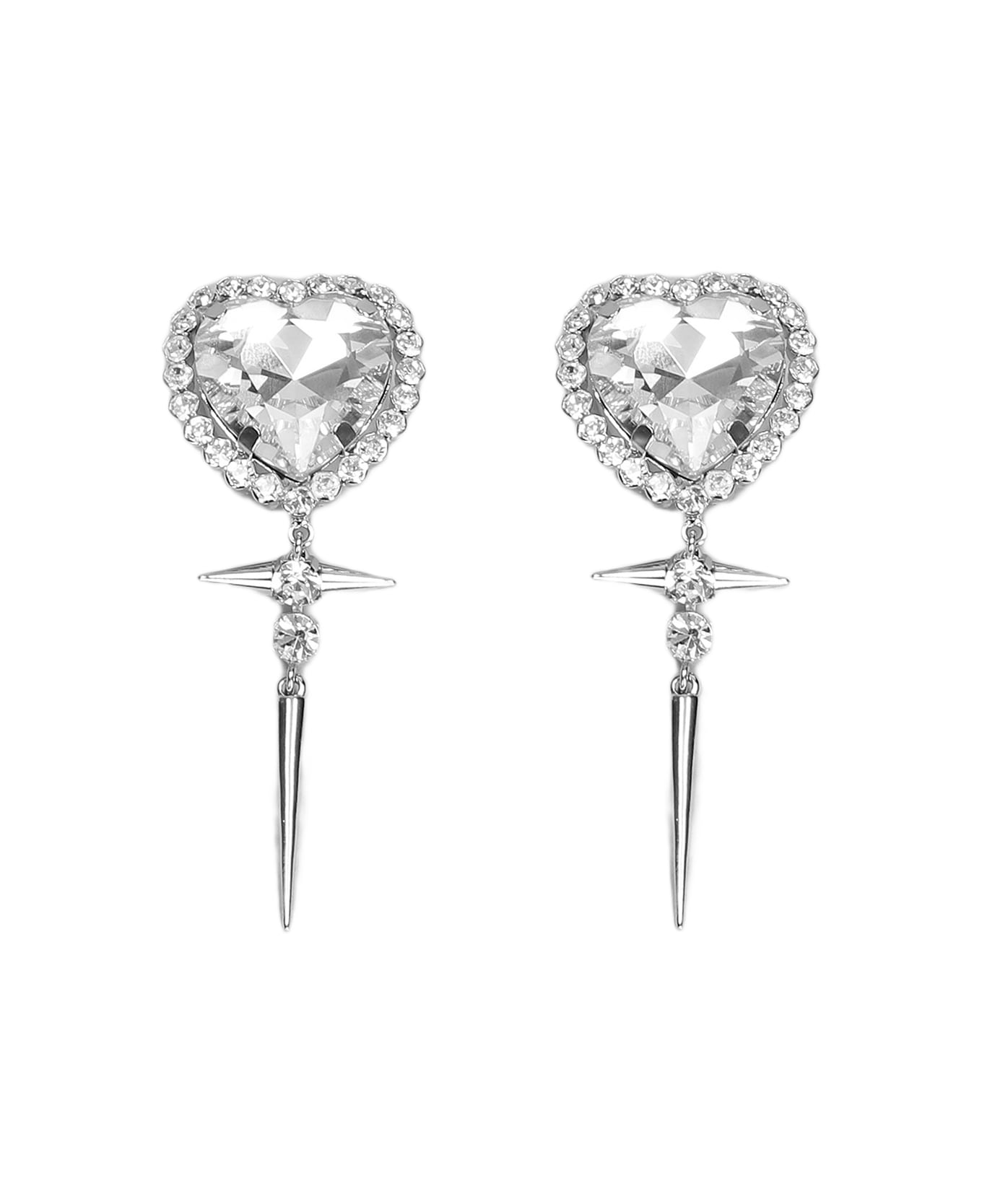 Alessandra Rich Crystal Heart Earrings - Silver