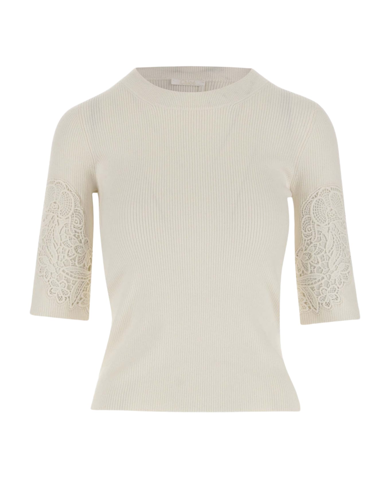 Chloé Stretch Wool Pullover With Lace Details - Ivory