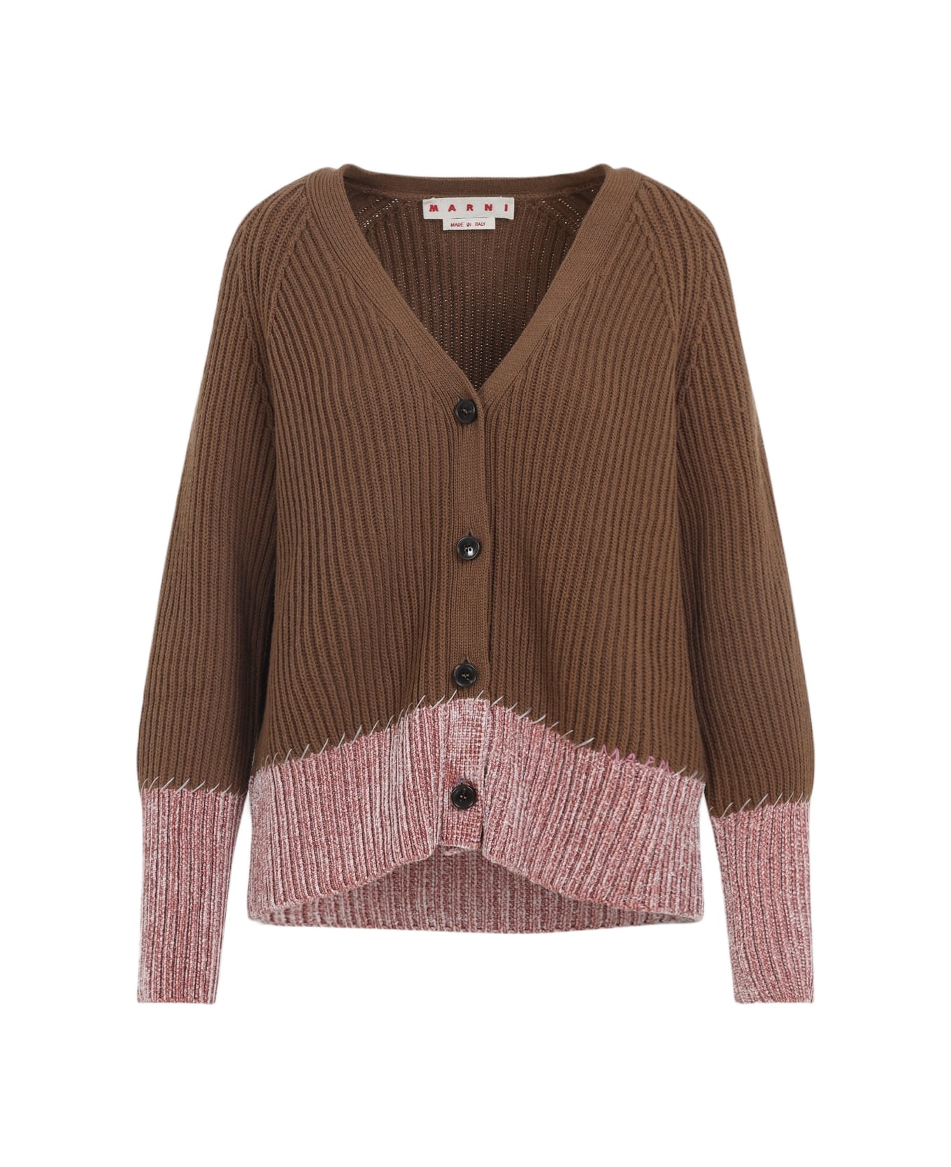 Marni V Neck Bicolor Cardigan - Maroon
