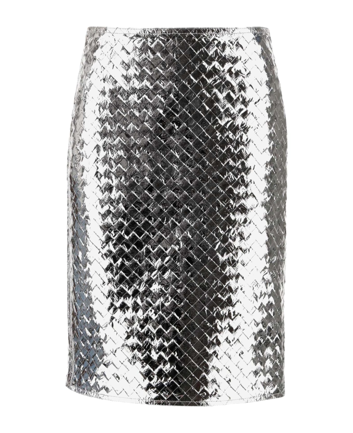 Bottega Veneta Leather Midi Skirt - Silver