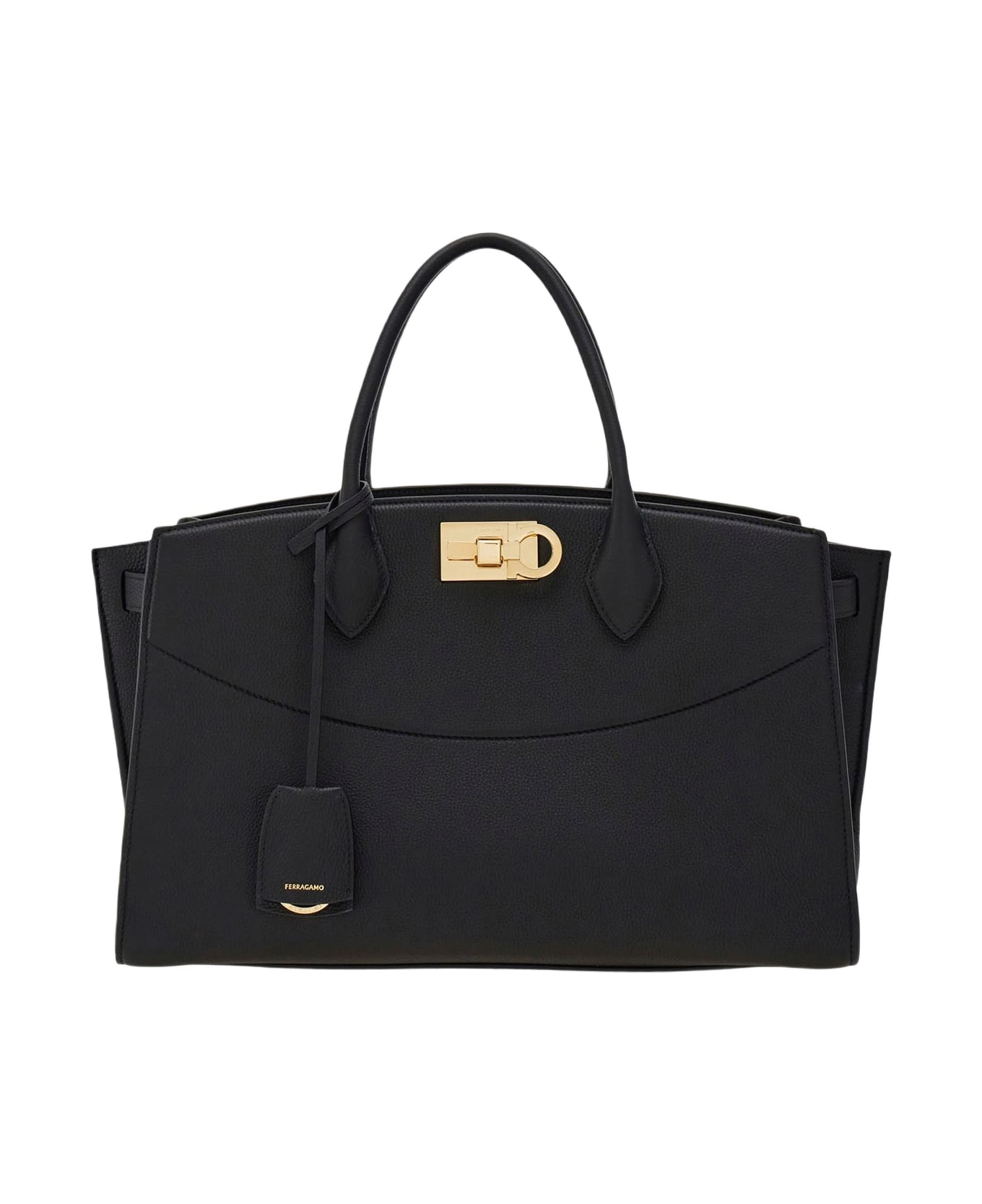 Ferragamo Grained Leather Handbag - Black