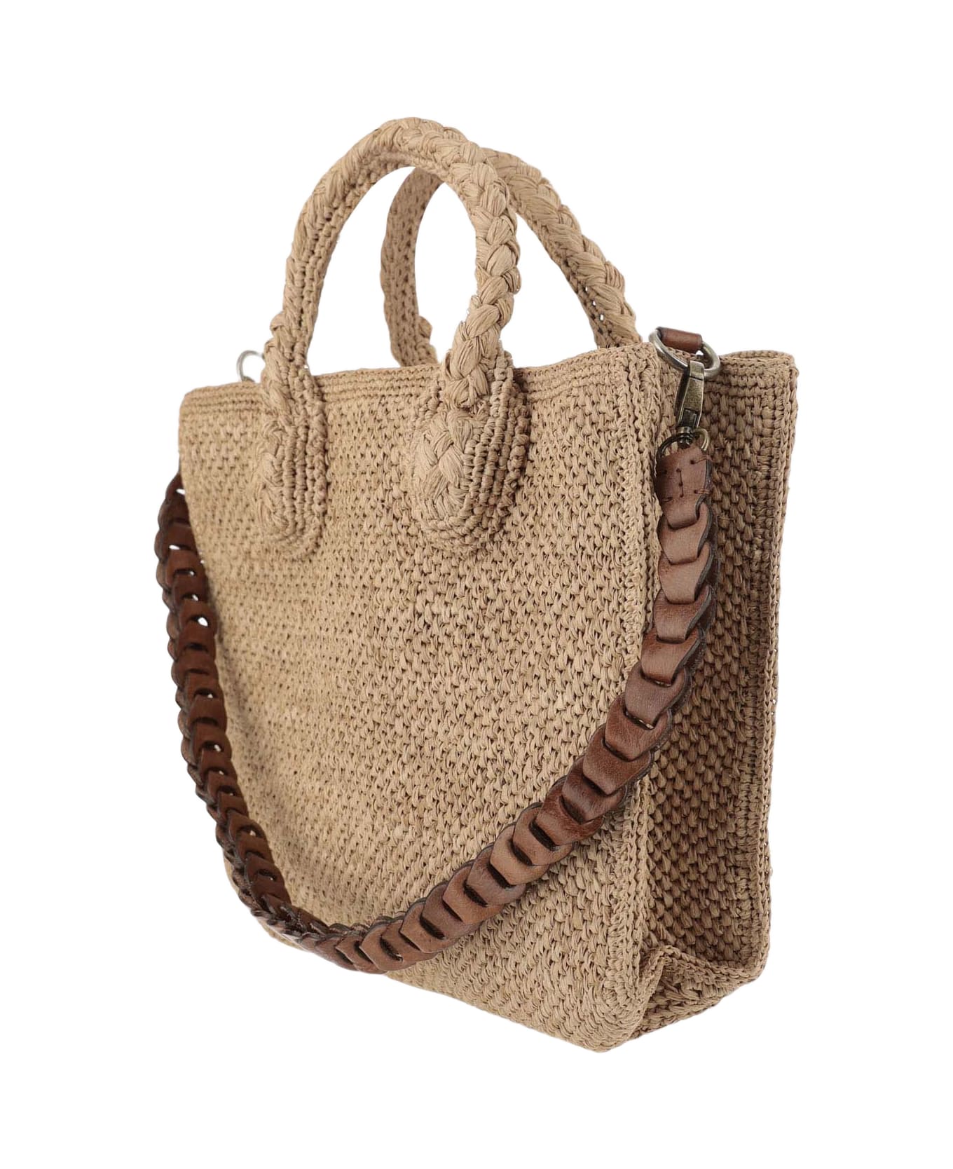 Ibeliv Raffia Bag With Leather Details - Beige