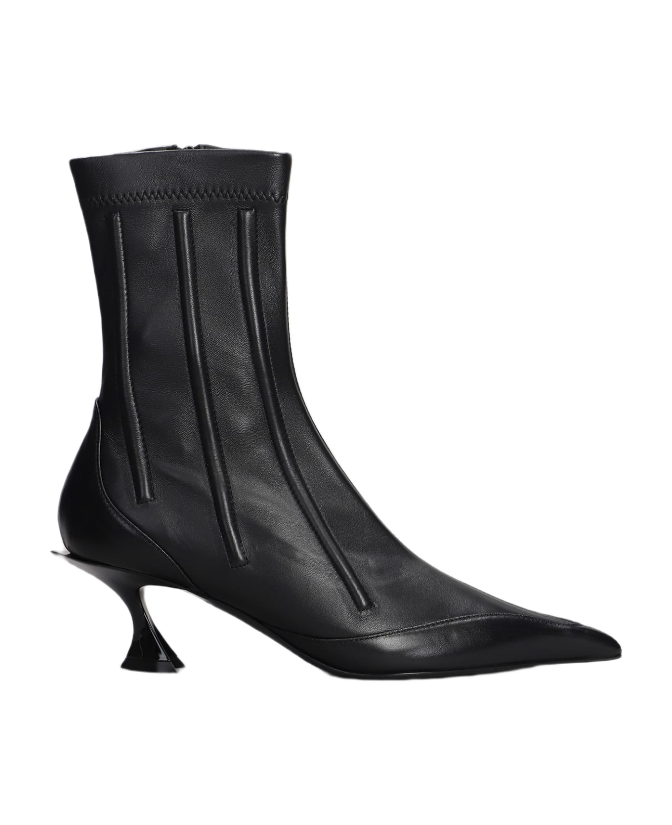 Mugler Low Heels Ankle Boots In Black Leather - black