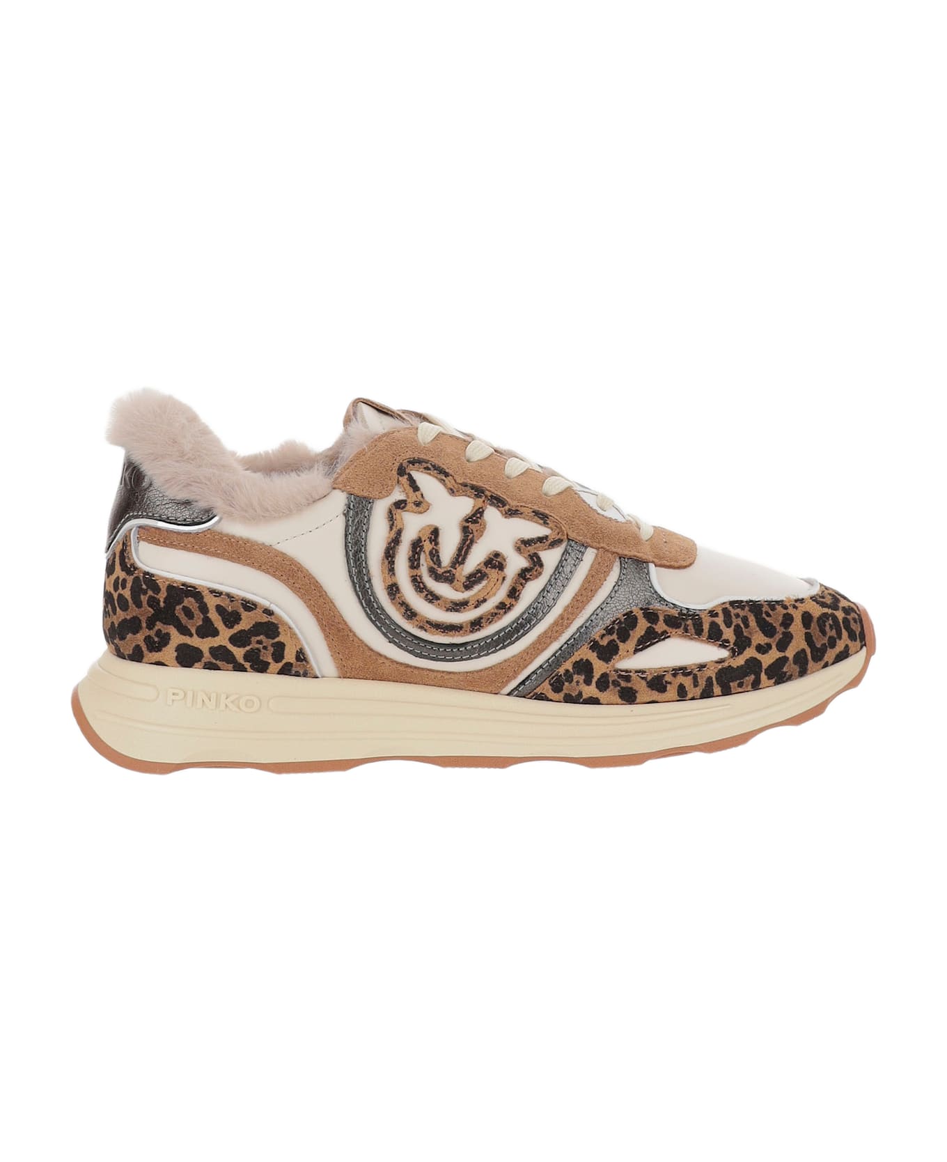 Pinko Zoe 01 Leather Sneakers With Leapadrata Pattern - Red