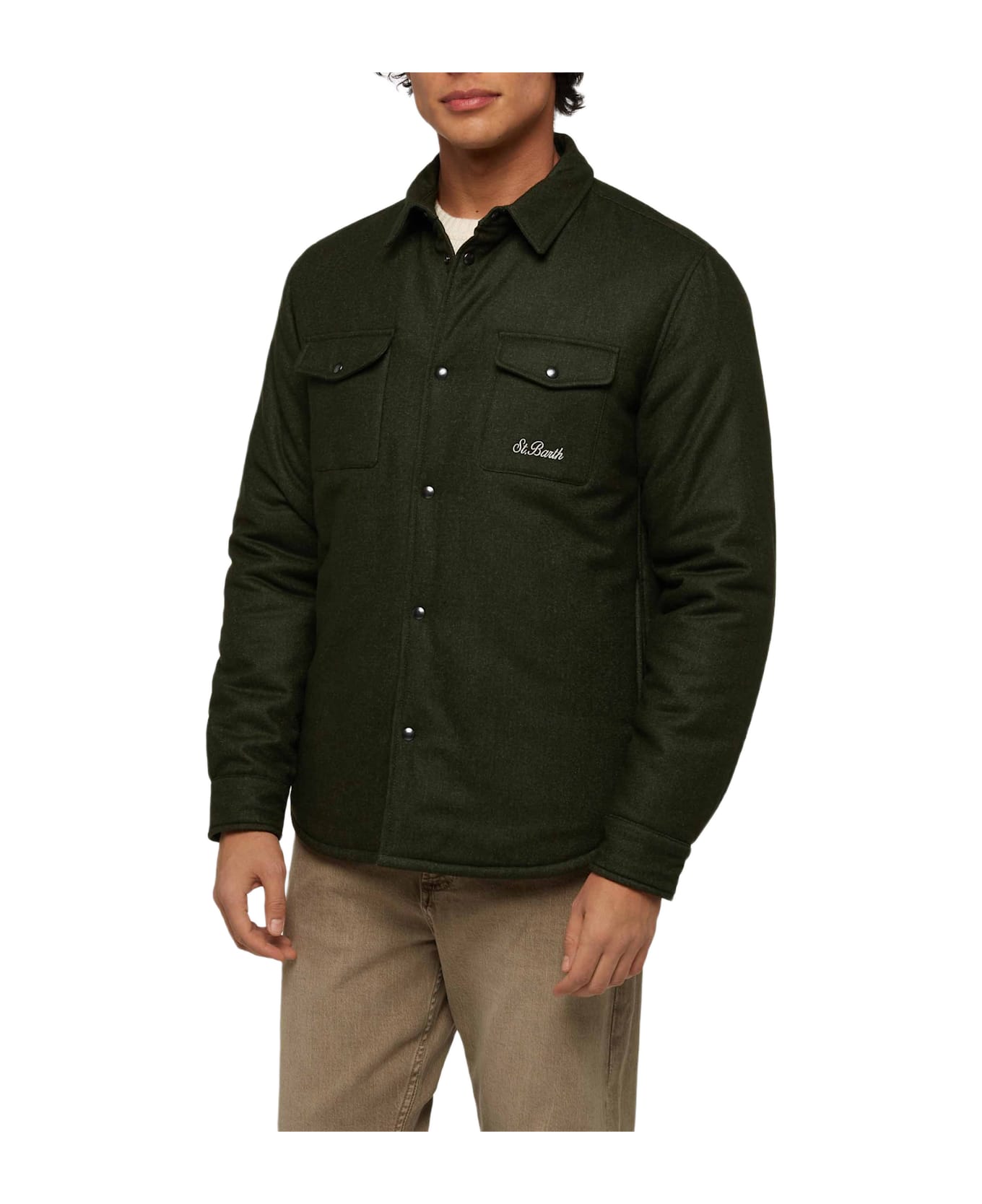 MC2 Saint Barth Wooly Green Overshirt Chalet With St. Barth Embroidery - GREEN