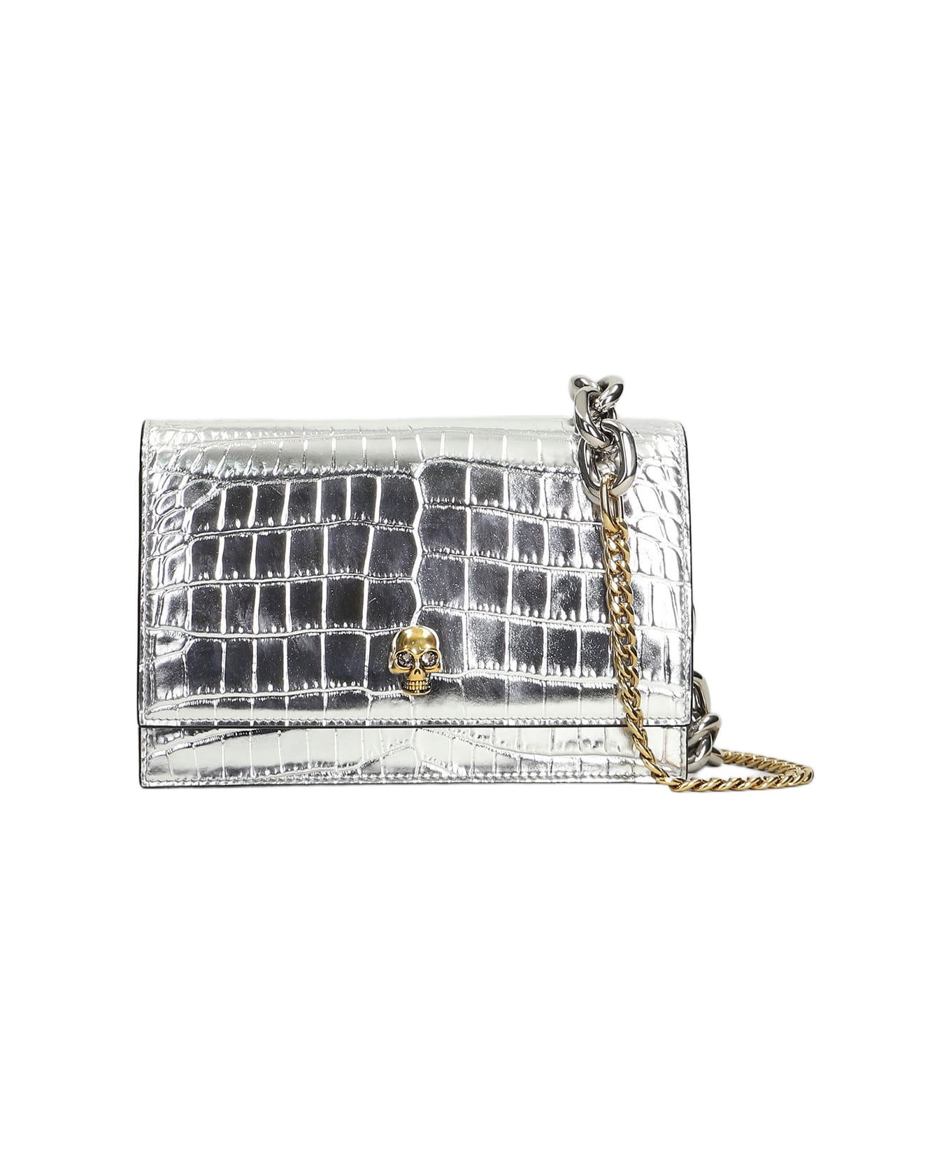 Alexander McQueen Small Skull Bag Shoulder Bag In Silver Leather - silver