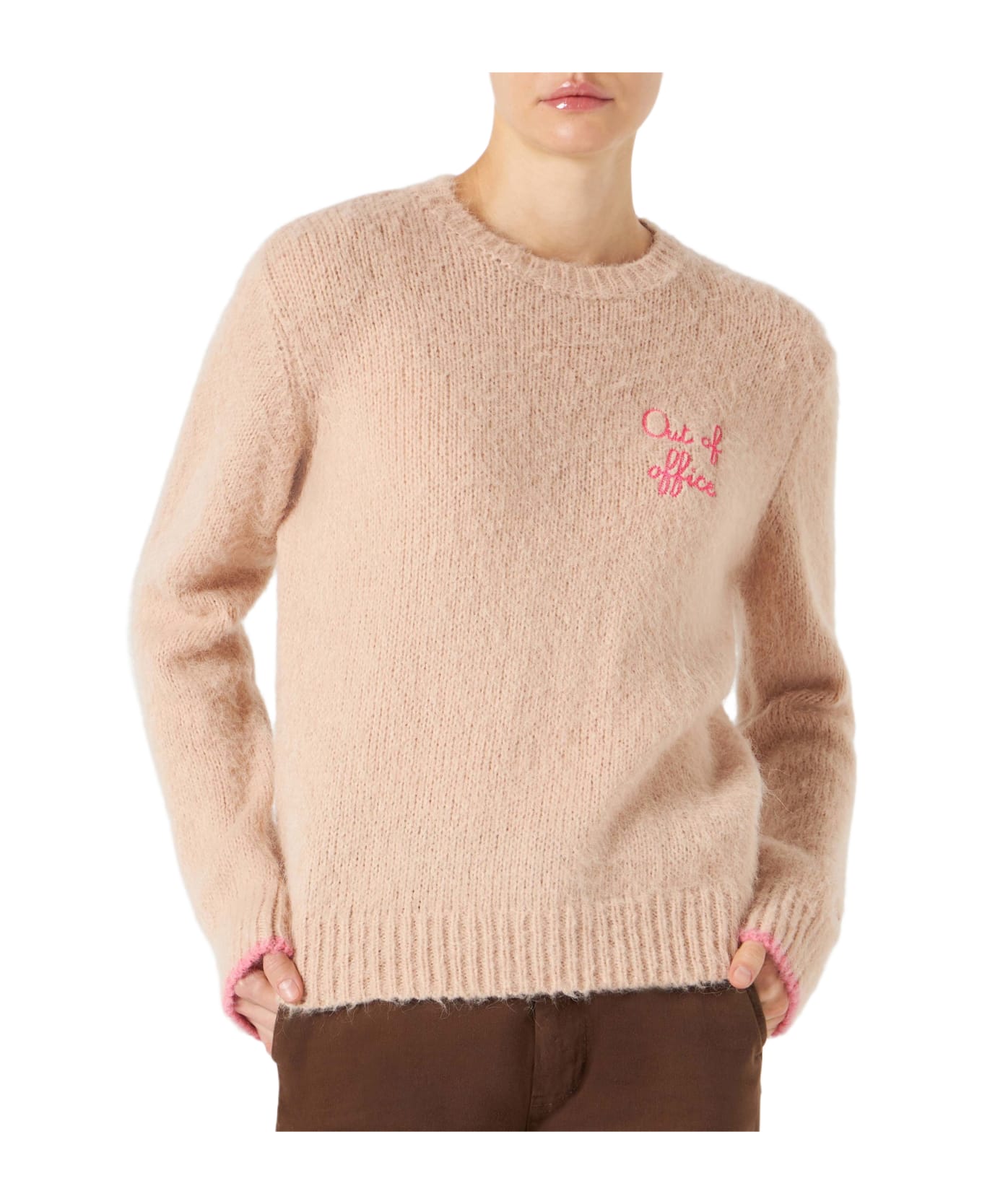 MC2 Saint Barth Woman Beige Brushed Sweater With Embroidery - BEIGE