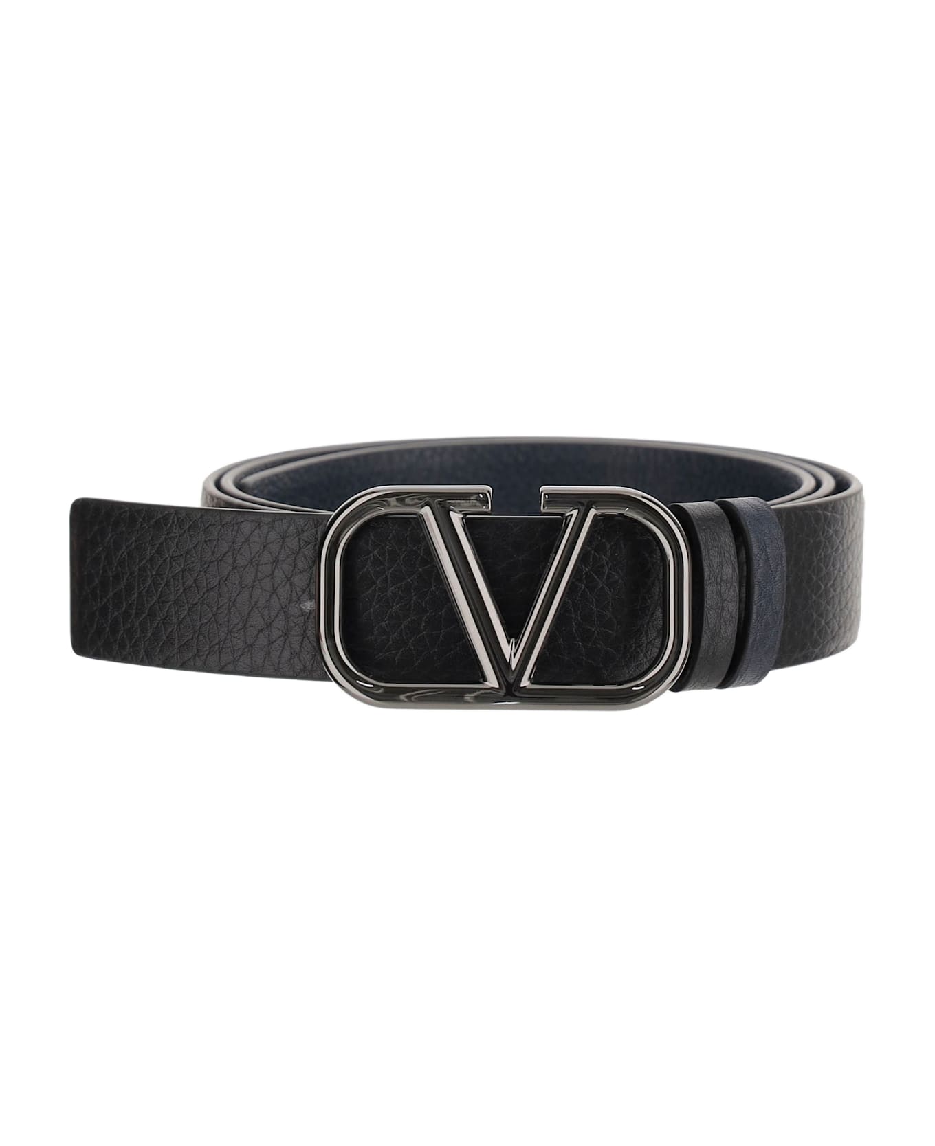 Valentino Garavani Vlogo Signature Reversible Leather Belt - NERO/MARINE