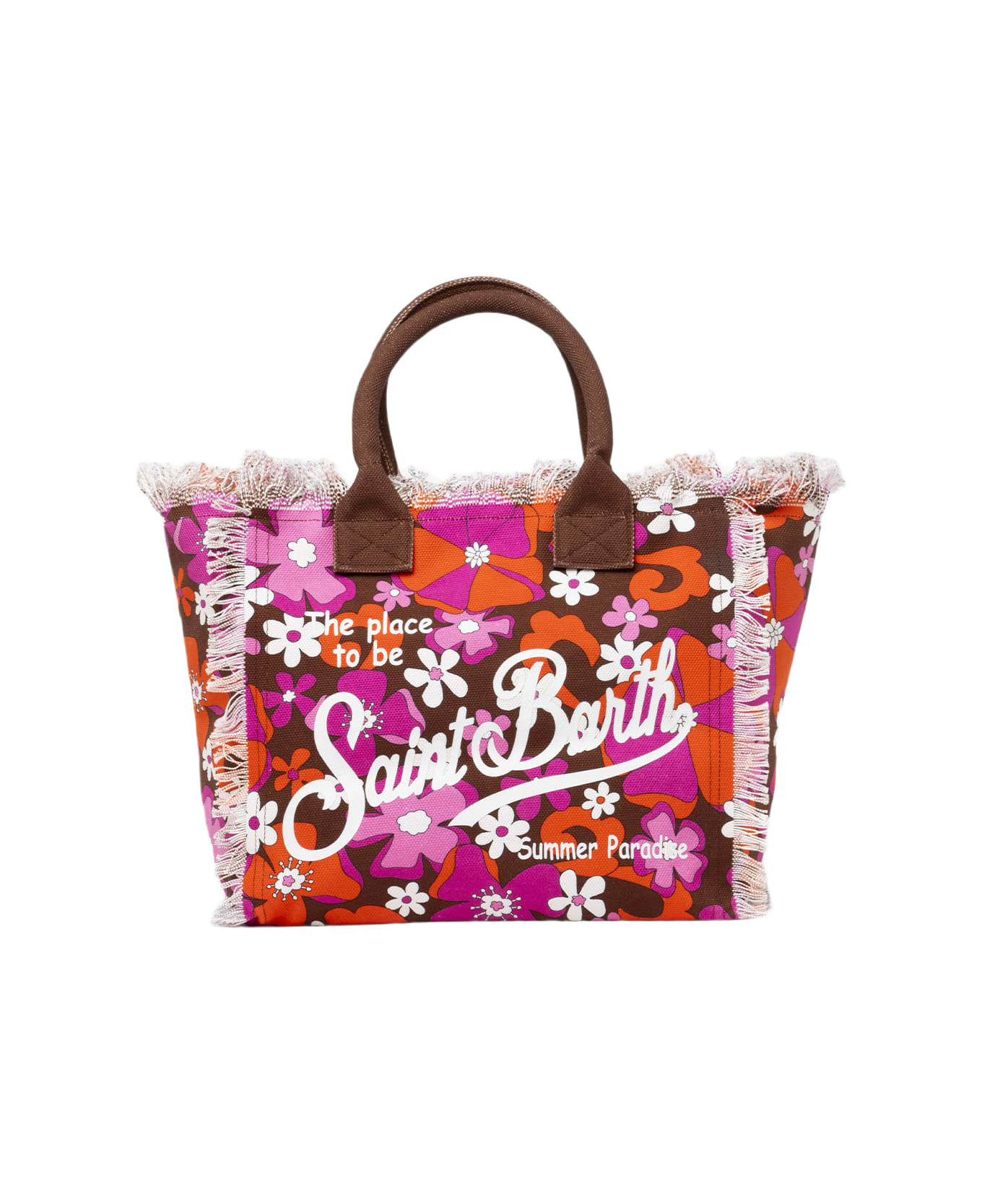 MC2 Saint Barth Cotton Canvas Tote Bag With Retro Flower Print - BROWN