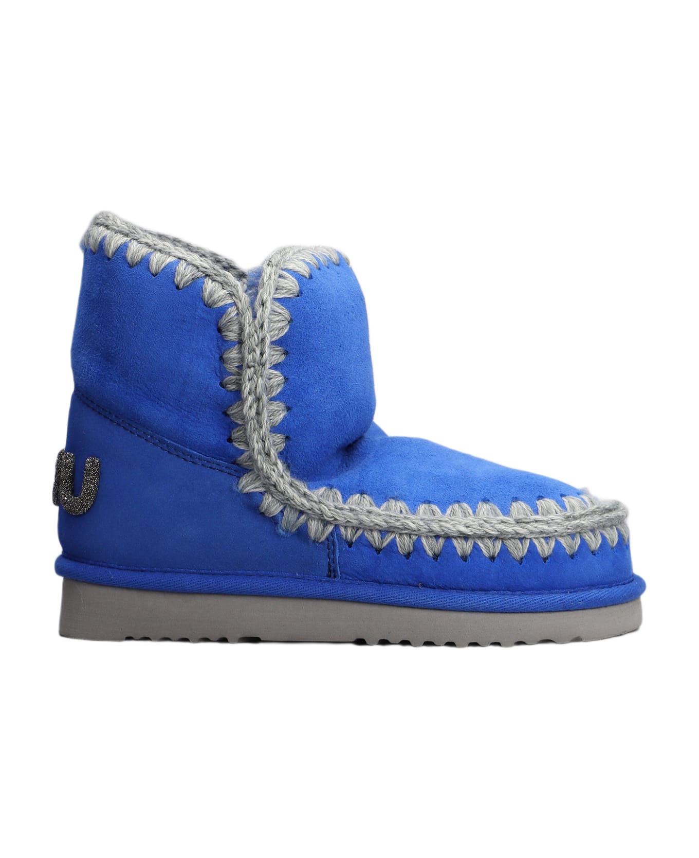 Mou Eskimo 18 Low Heels Ankle Boots In Blue Suede - Blue