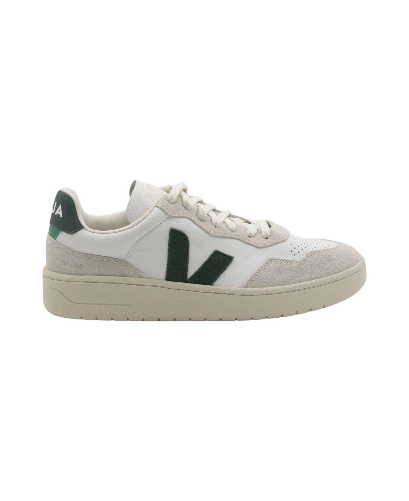 Veja White And Green Leather V-90 Sneakers - EXTRA-WHITE_CYPRUS