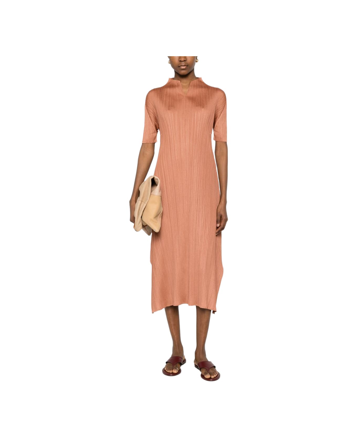 Pleats Please Issey Miyake Pleated Long Dress - Brown