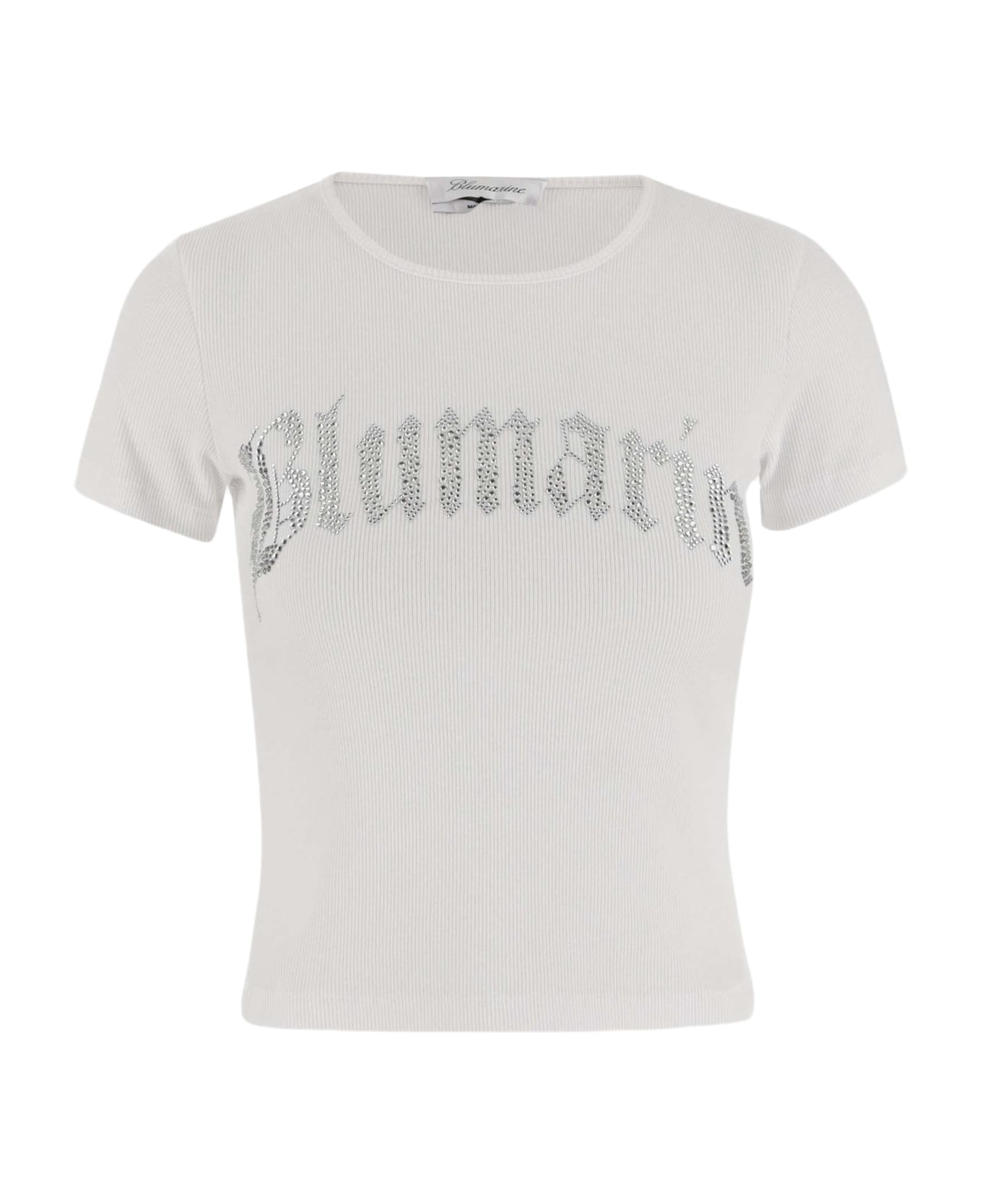 Blumarine Stretch Cotton T-shirt With Logo - White