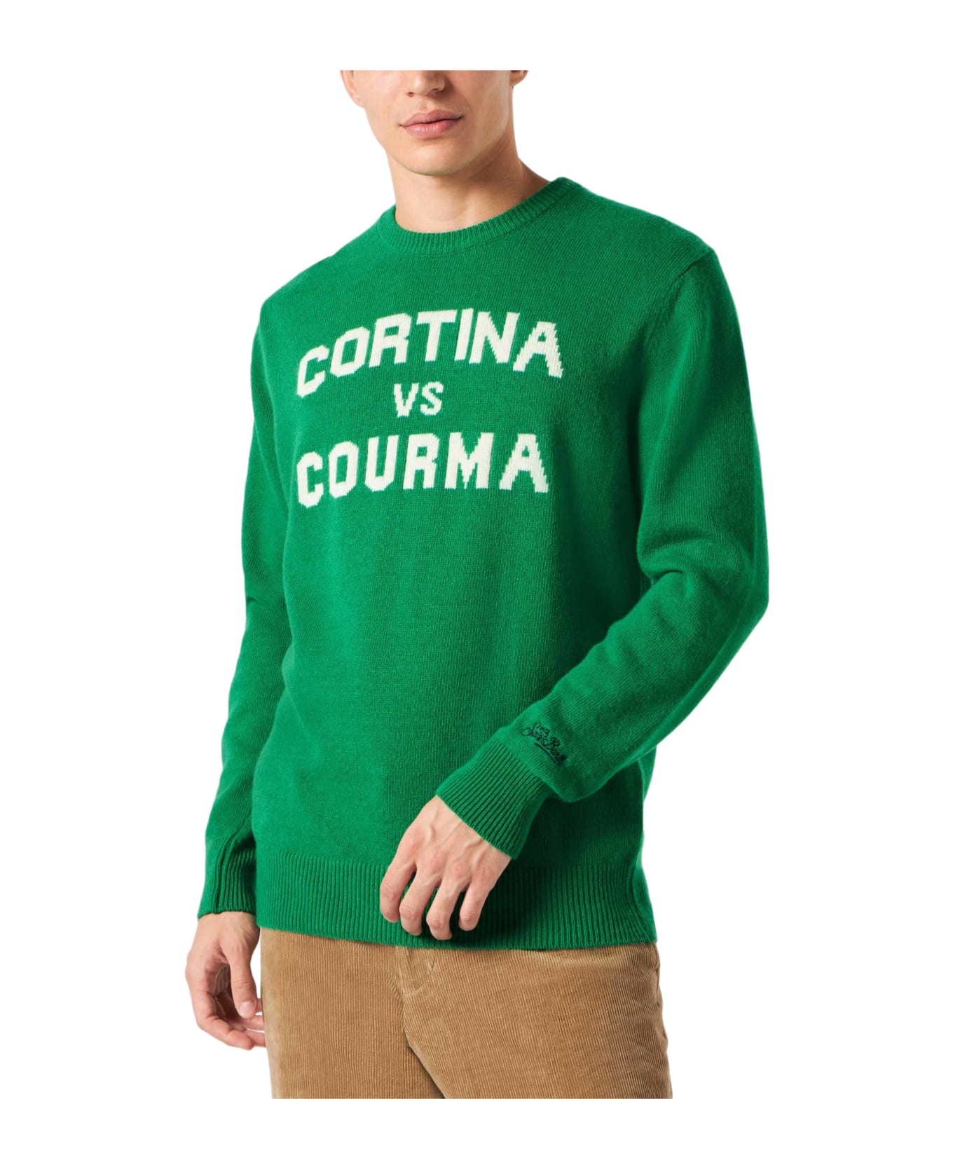 MC2 Saint Barth Man Sweater With Cortina Vs Courma Lettering - GREEN