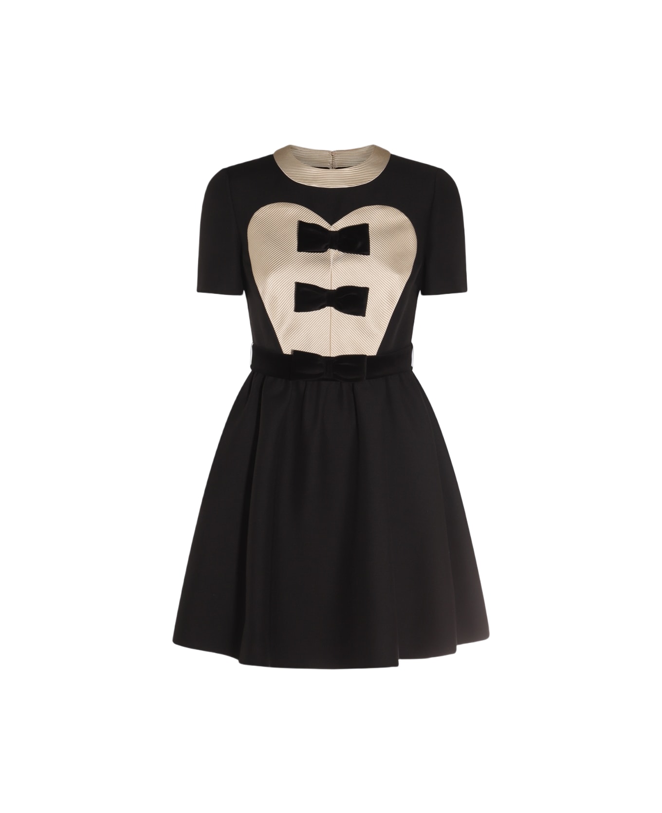 Valentino Black And Beige Wool And Silk Dress - Black