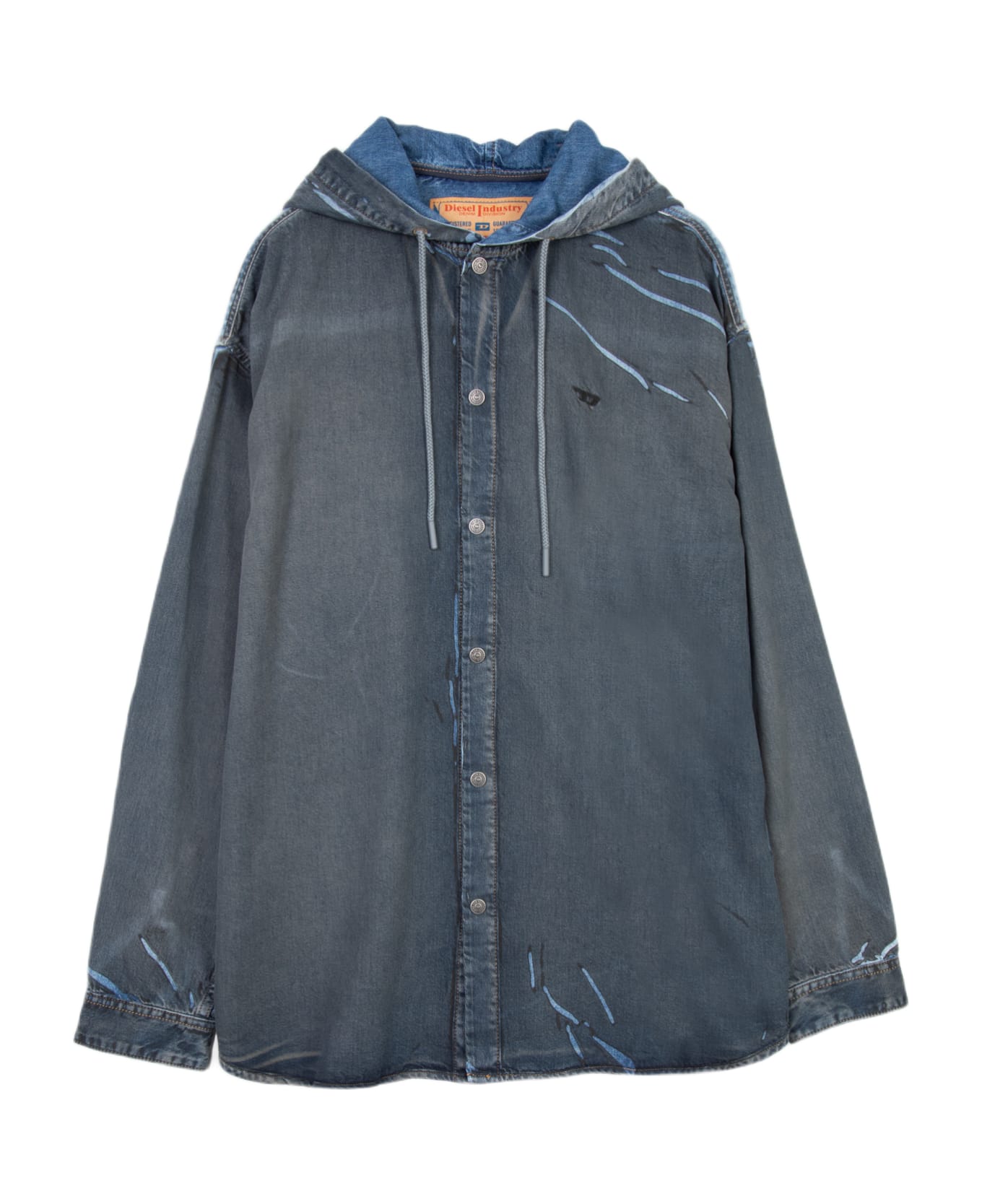 Diesel D-dewny-hood-s1 Blue Denim Hooded Shirt With Black Coating Detail - D Dewny Hood S1