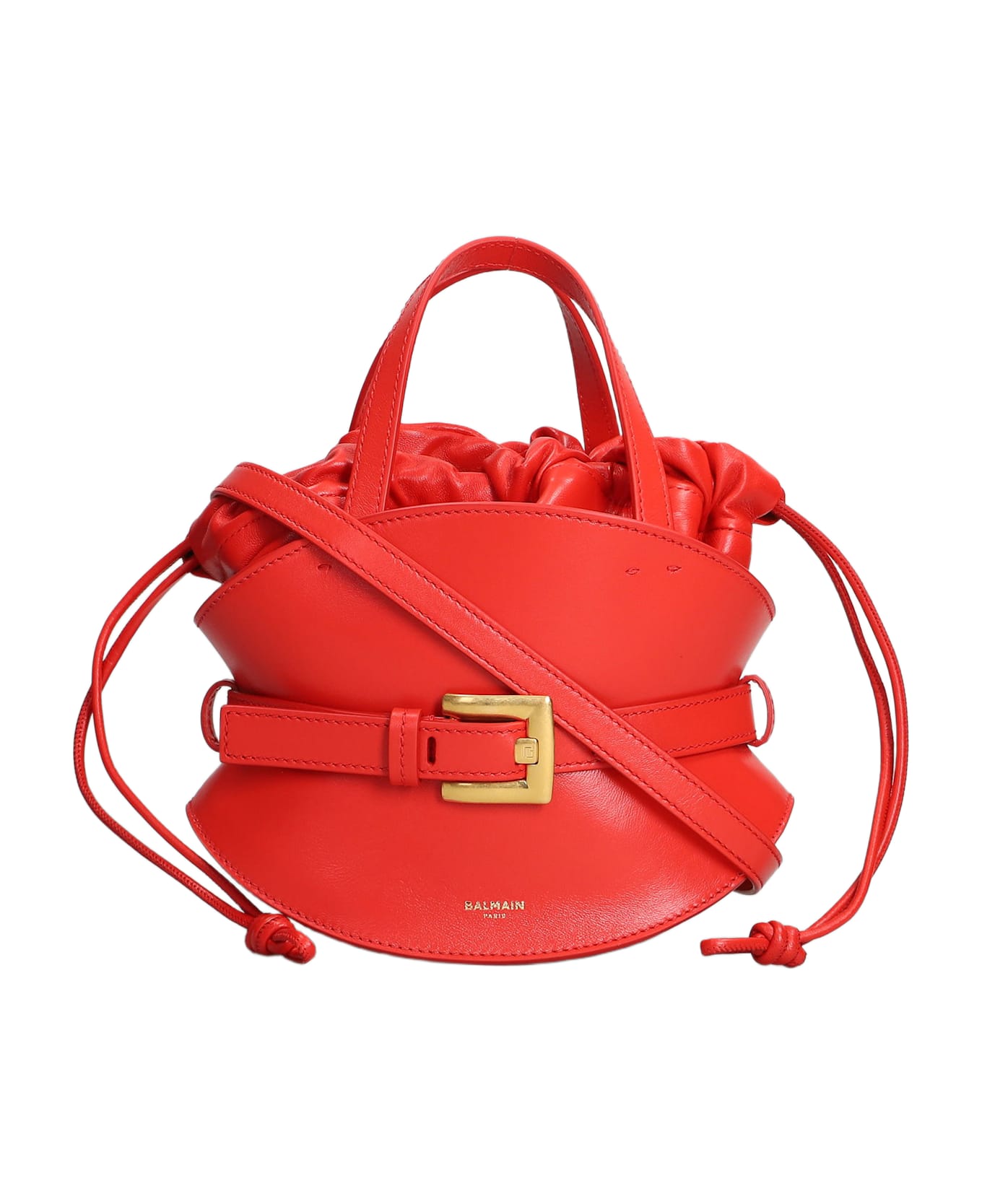Balmain Shuffle Mini Shoulder Bag In Red Leather - red