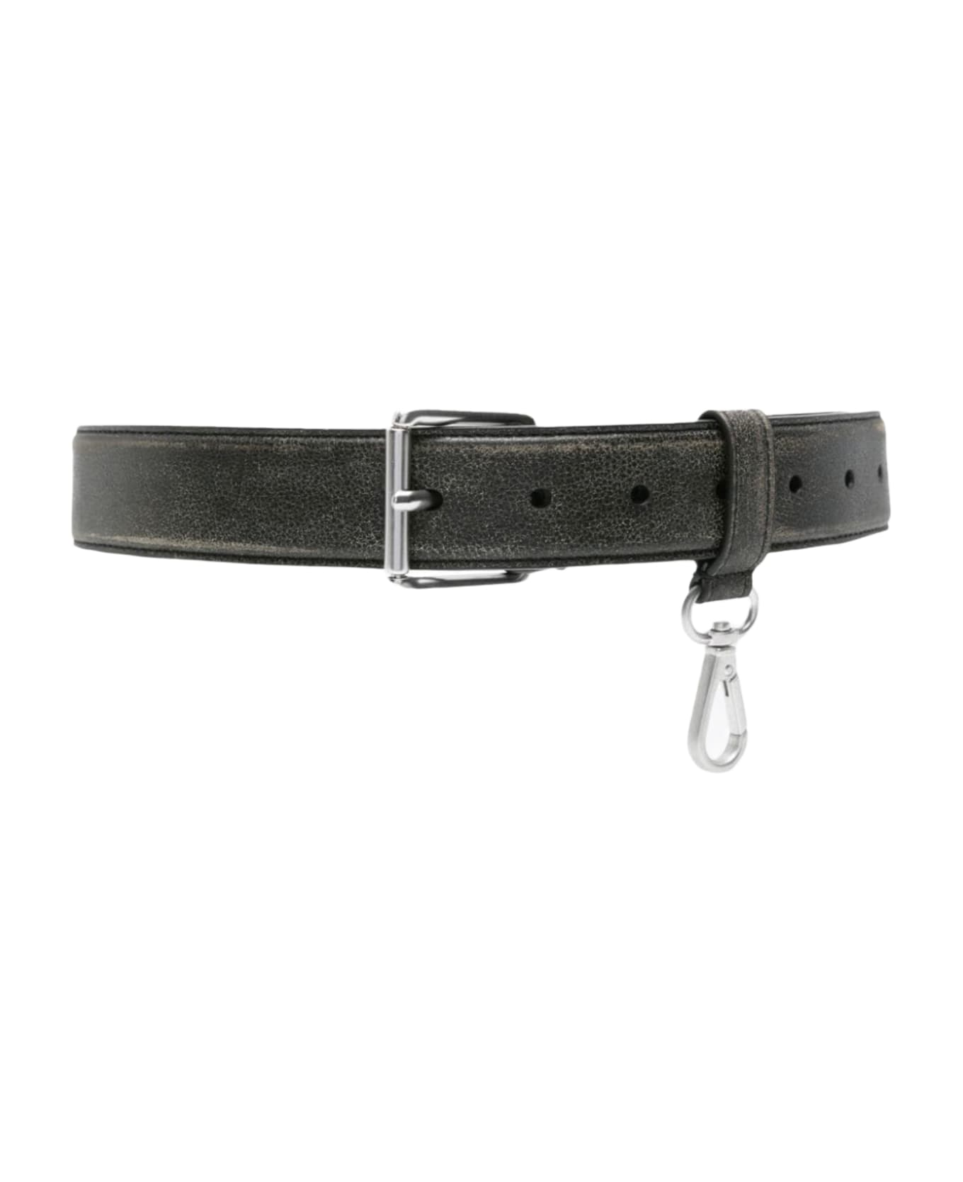 MM6 Maison Margiela Cintura Distressed black leather belt with snap-hook - Tortora