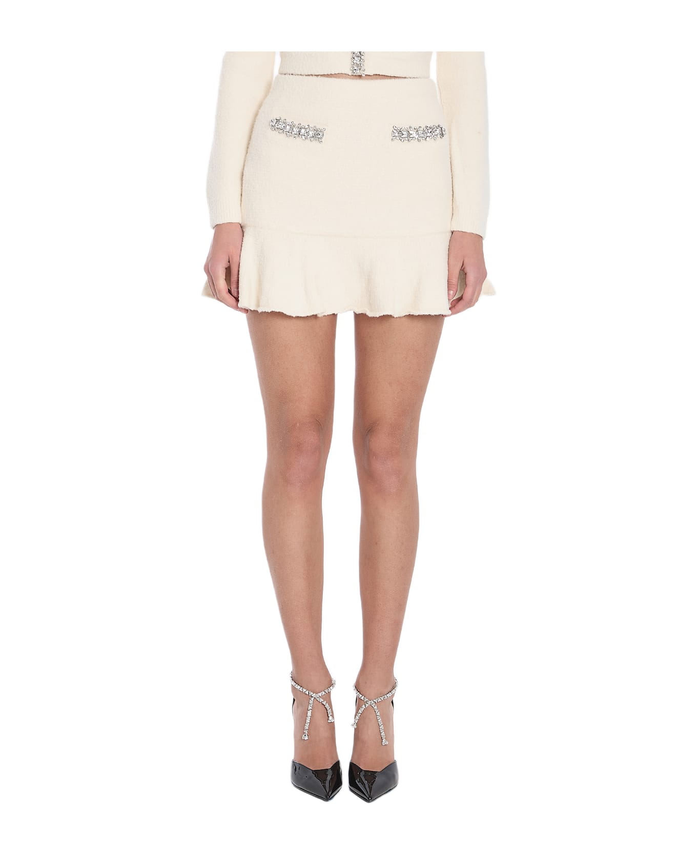 self-portrait Soft Knit Mini Skirt - Beige