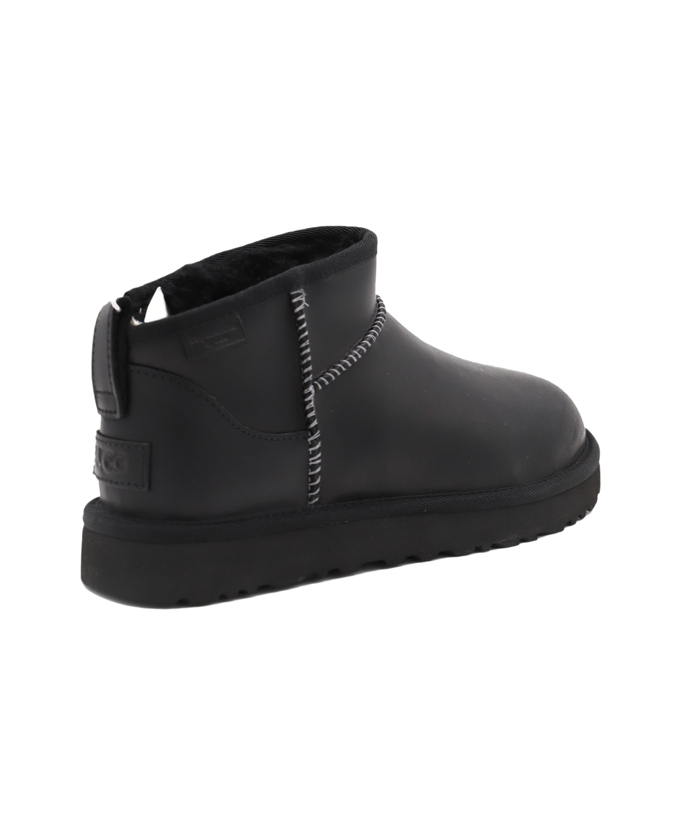 UGG Black Leather Ultra Mini Boots - Black