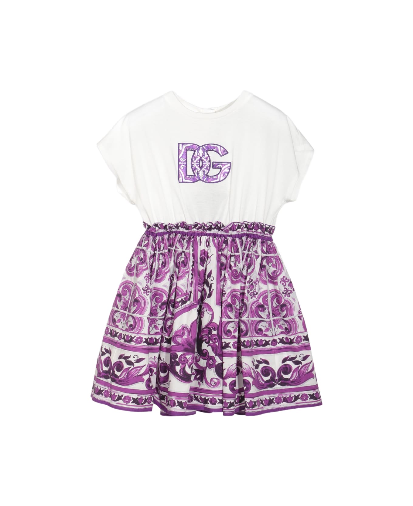 Dolce 
Gabbana White And Purple Cotton Dress - MAIOLICA VIOLA