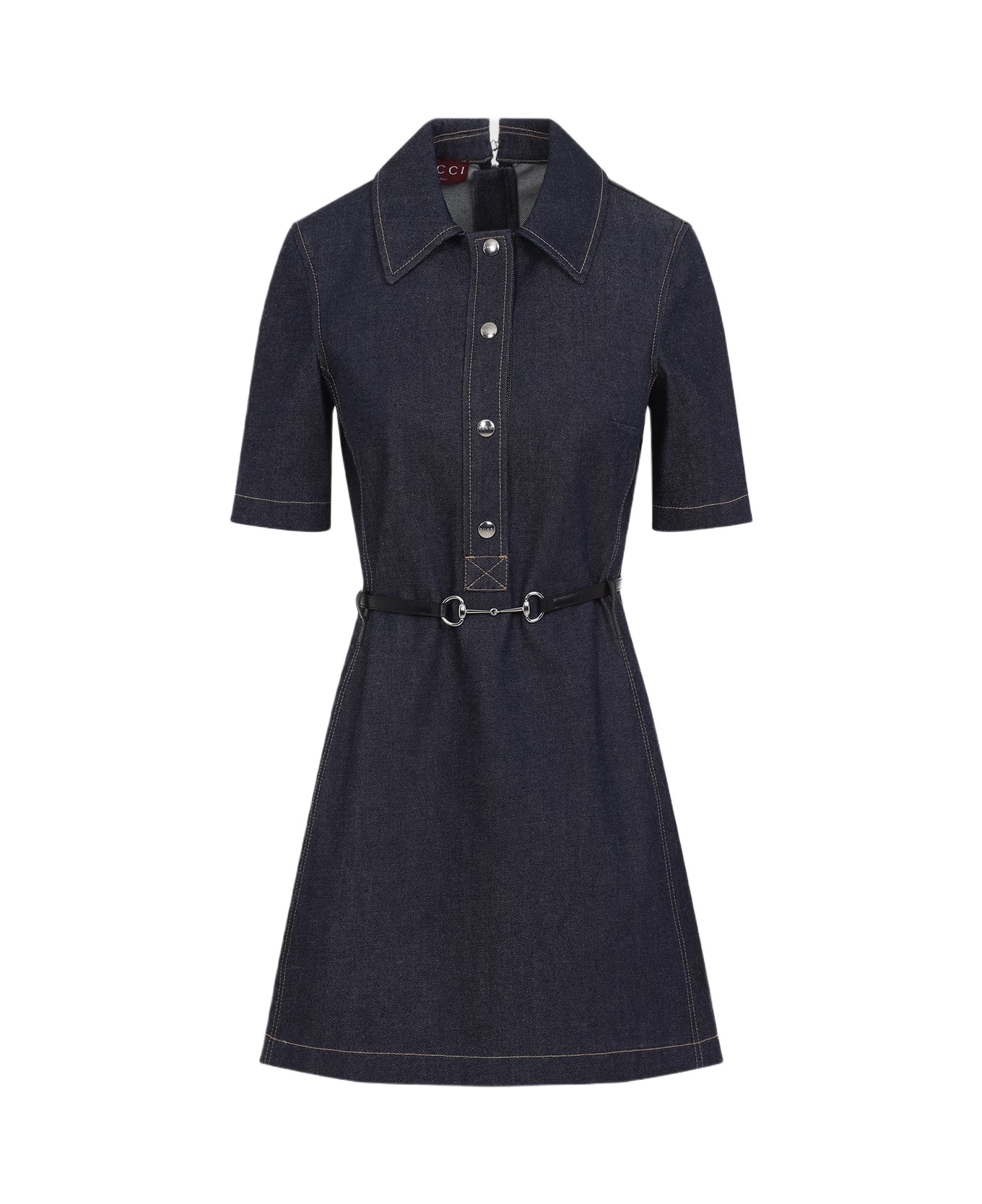 Gucci Denim Mini Dress With Horsebit - Dark Blue