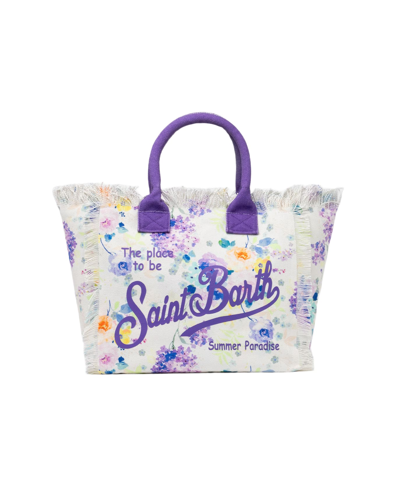 MC2 Saint Barth Water Color Flower Cotton Canvas Vanity Tote Bag - WHITE