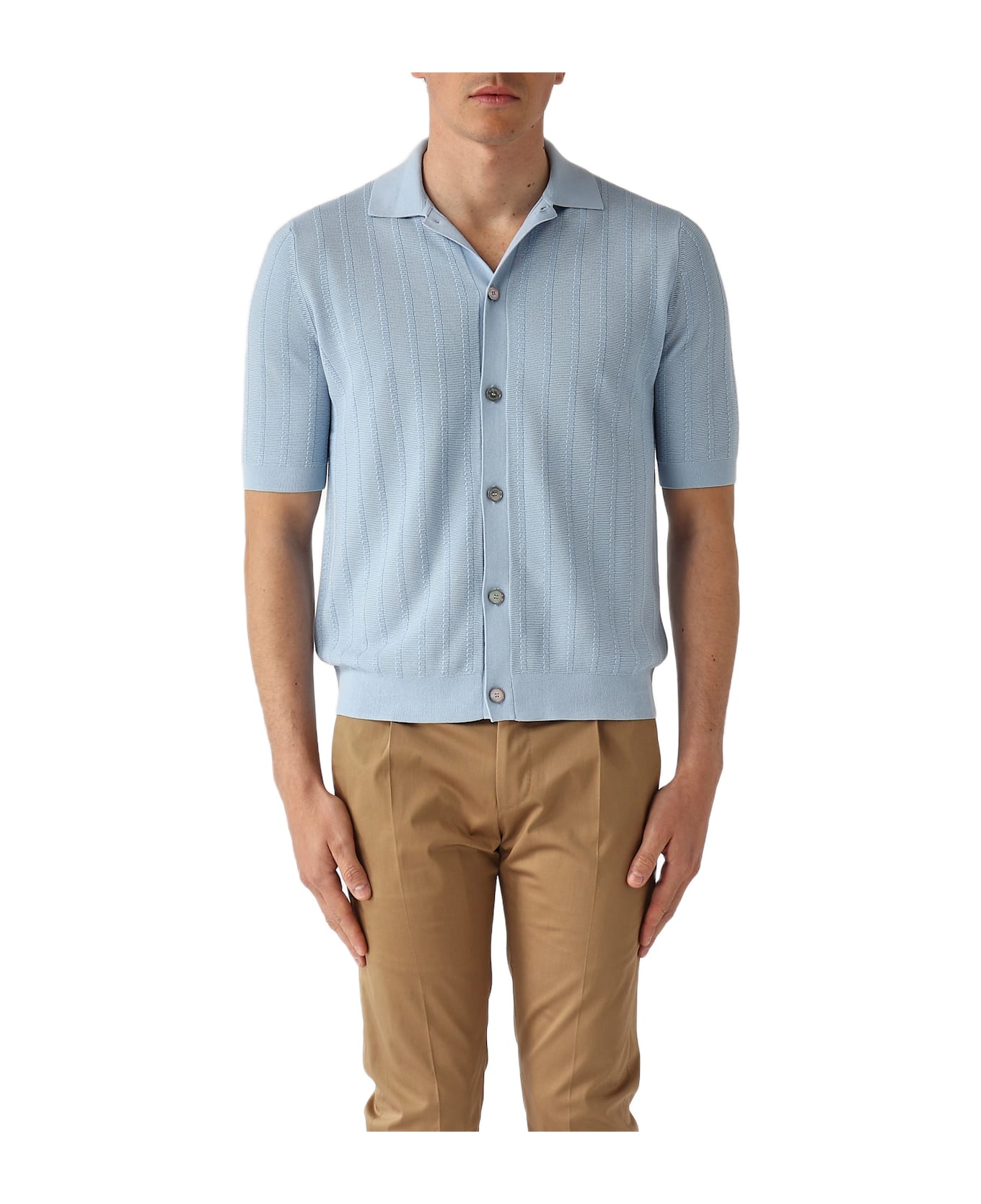 Ballantyne Camicia M/c Punto Riso A Coste Ribs Shirt - CELESTE CHIARO