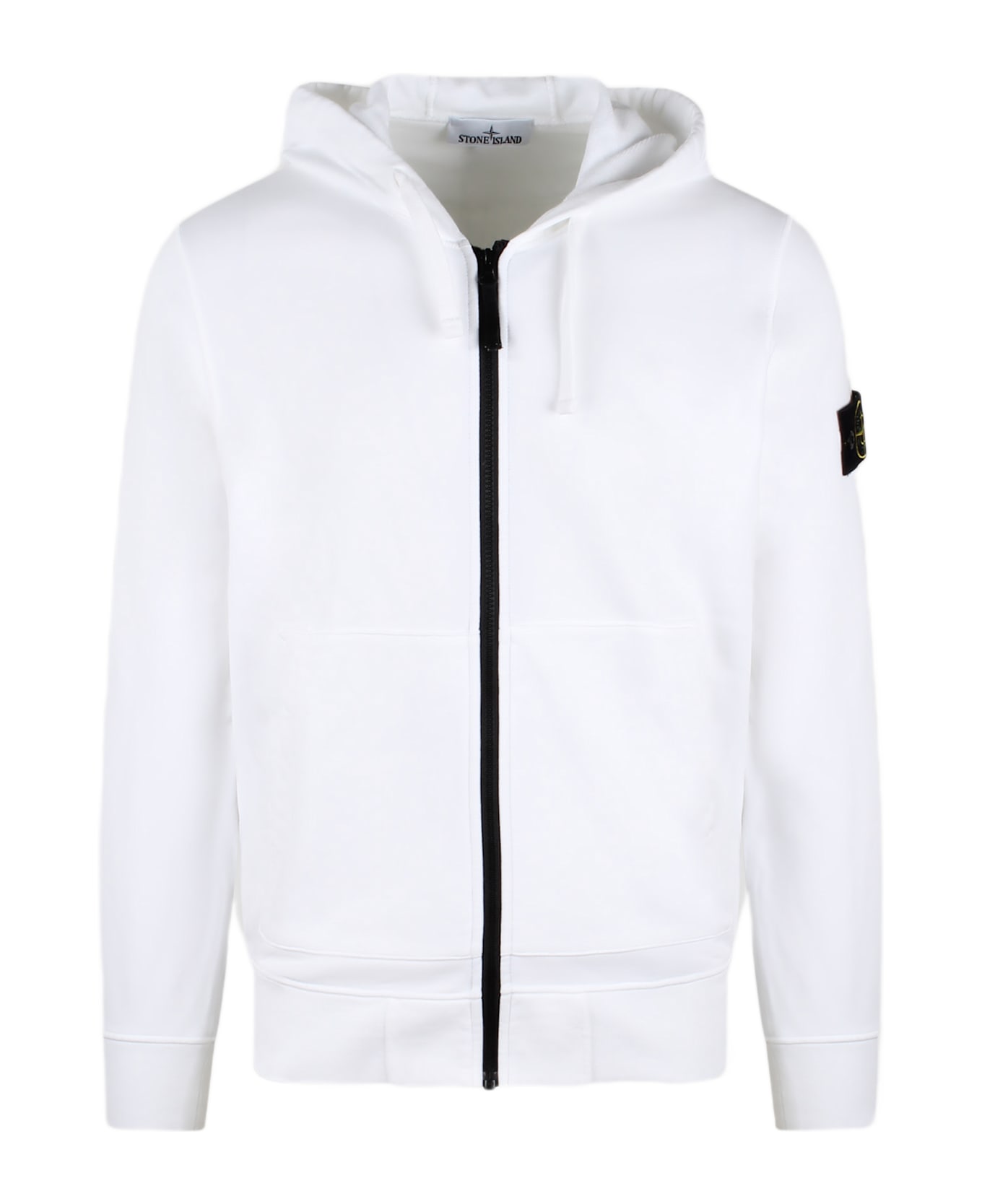 Stone Island Badge Logo Full Zip Hooded Jacket - Bianco