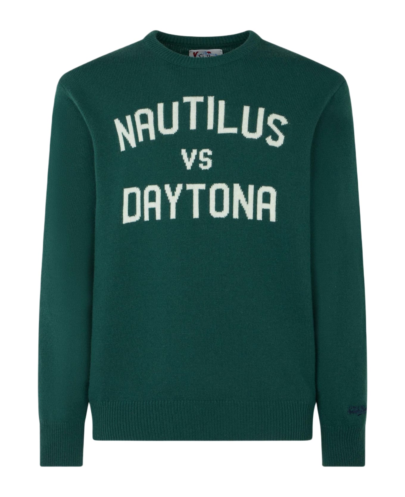 MC2 Saint Barth Man Crewneck Sweater With Nautilus Vs Daytona Jacquard Print - GREEN