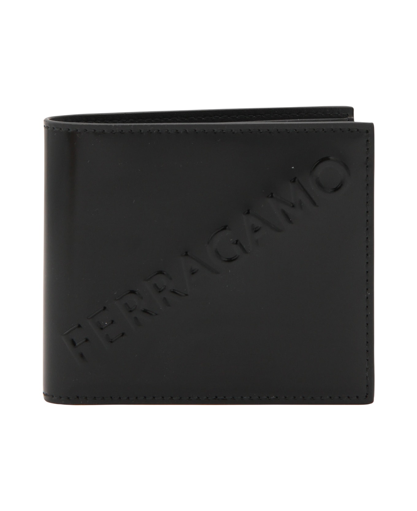 Ferragamo Black Leather 3d Logo Wallet 財布