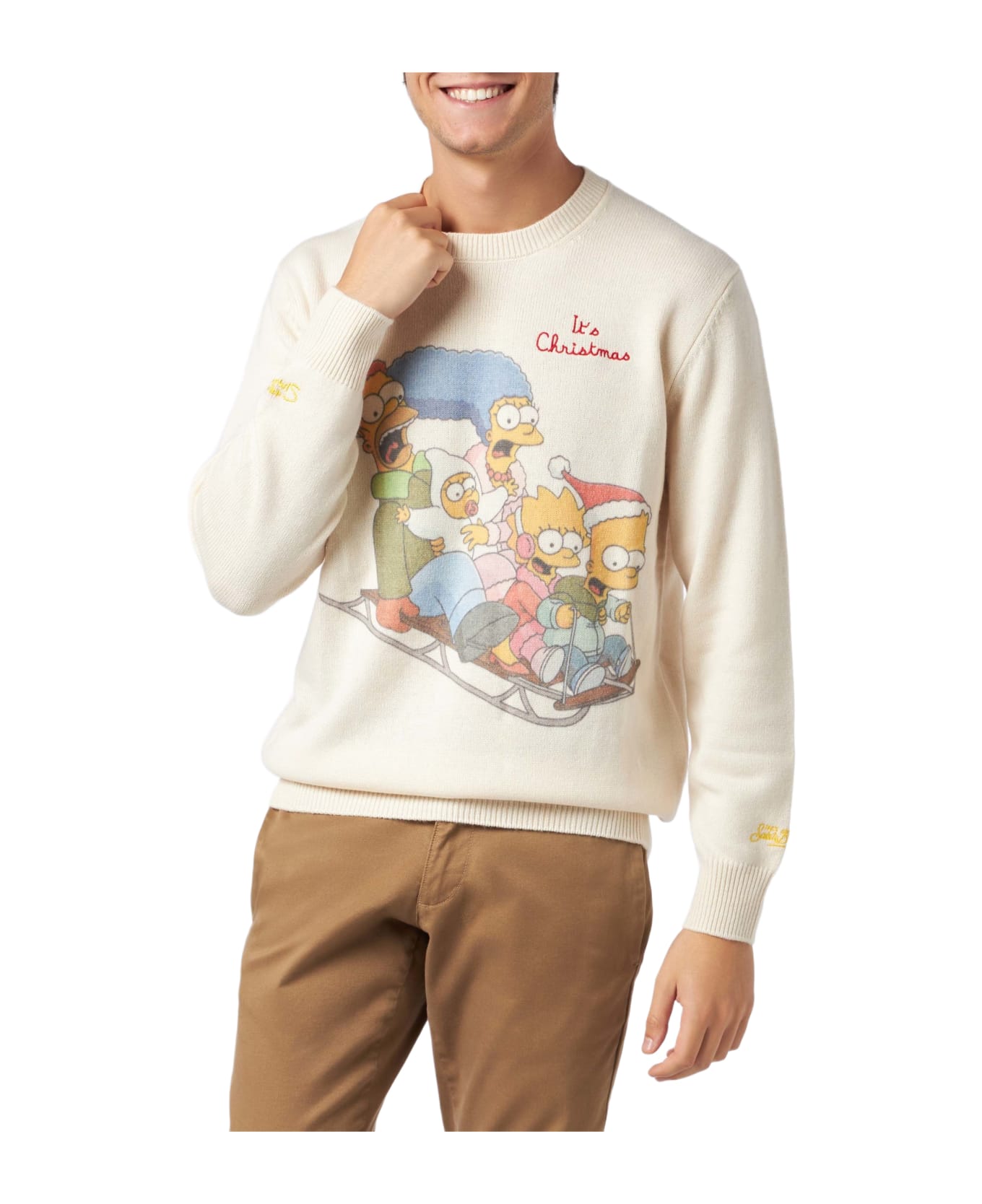 MC2 Saint Barth Man Crewneck Sweater With The Simpson Family Jacquard | The Simpsons Special Edition - WHITE