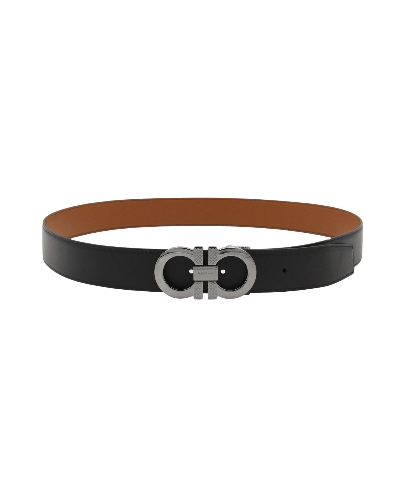Ferragamo Black And Brown Leather Gancini Belt - NERO || NEW VICUNA