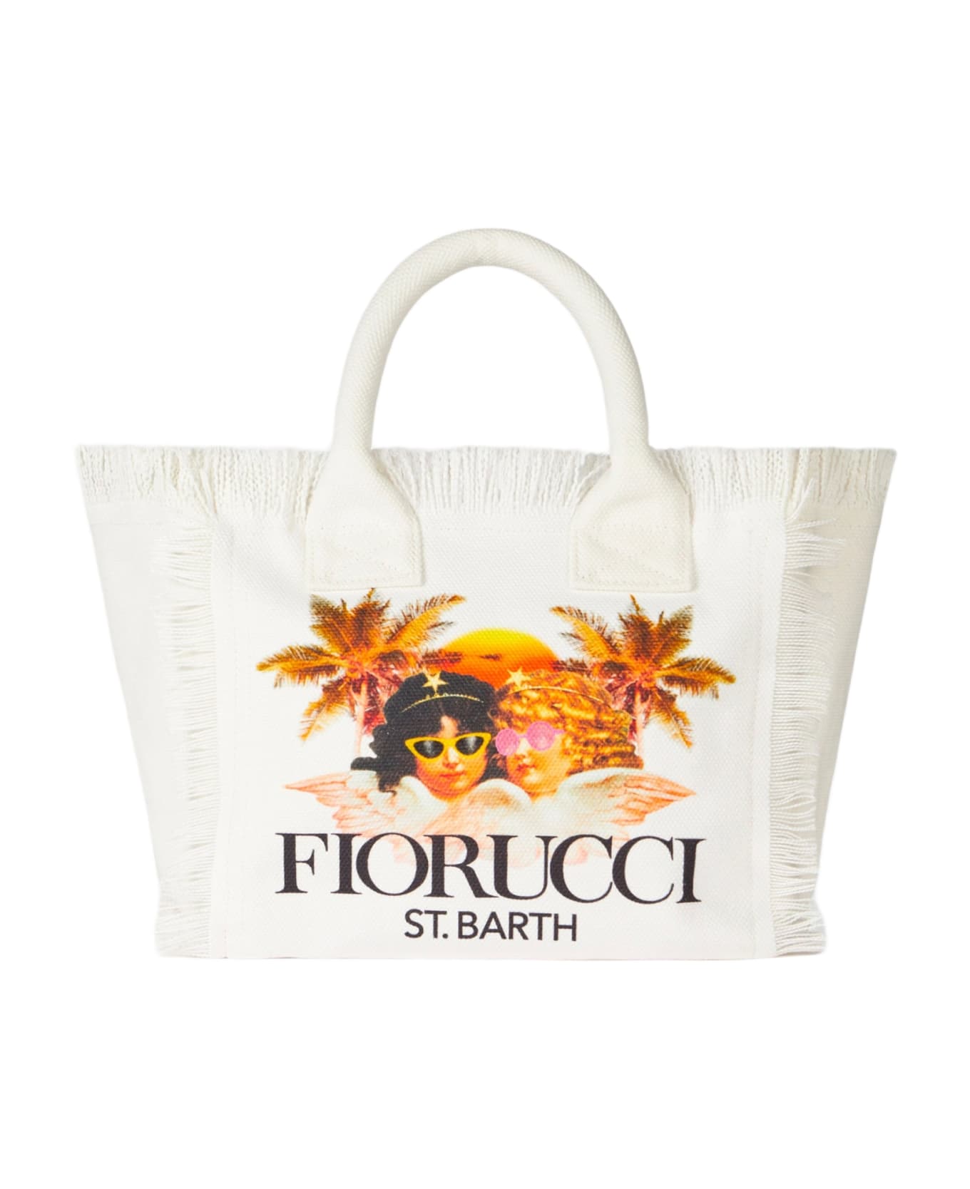 MC2 Saint Barth Colette White Cotton Canvas Handbag With Fiorucci Angels Print | Fiorucci Special Edition - WHITE