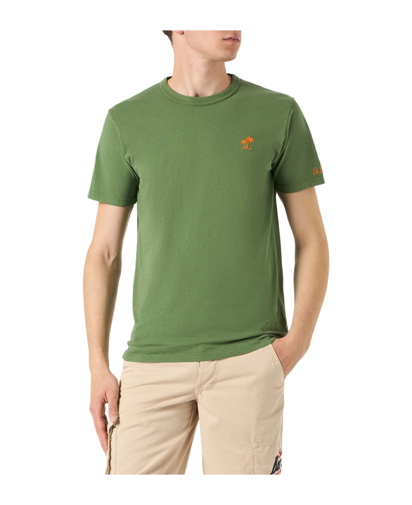 MC2 Saint Barth Man Military Green Cotton T-shirt