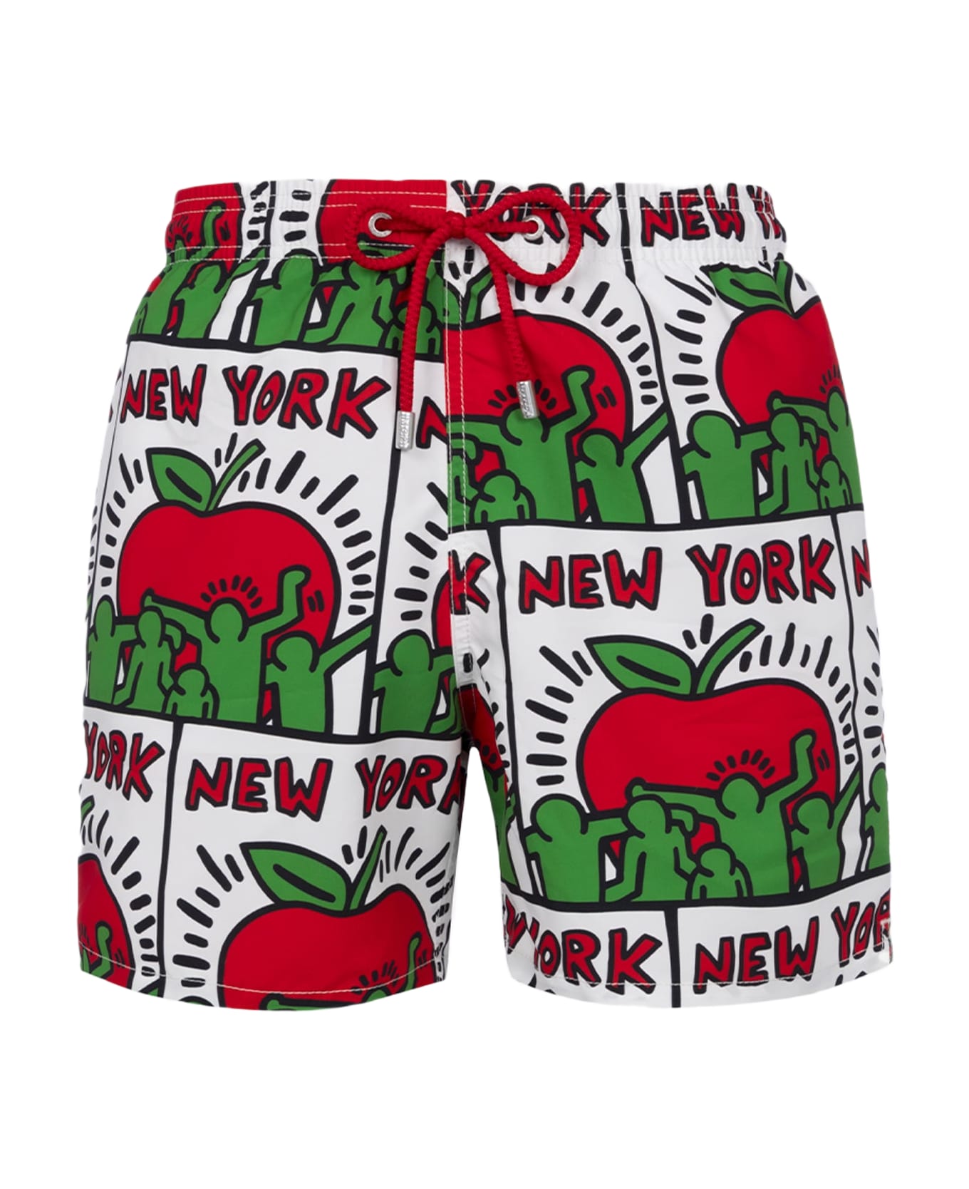 MC2 Saint Barth Man Mid-length Gustavia Swim-shorts With Keith Haring Design Placed Print| Keith Haring Special Edition - WHITE