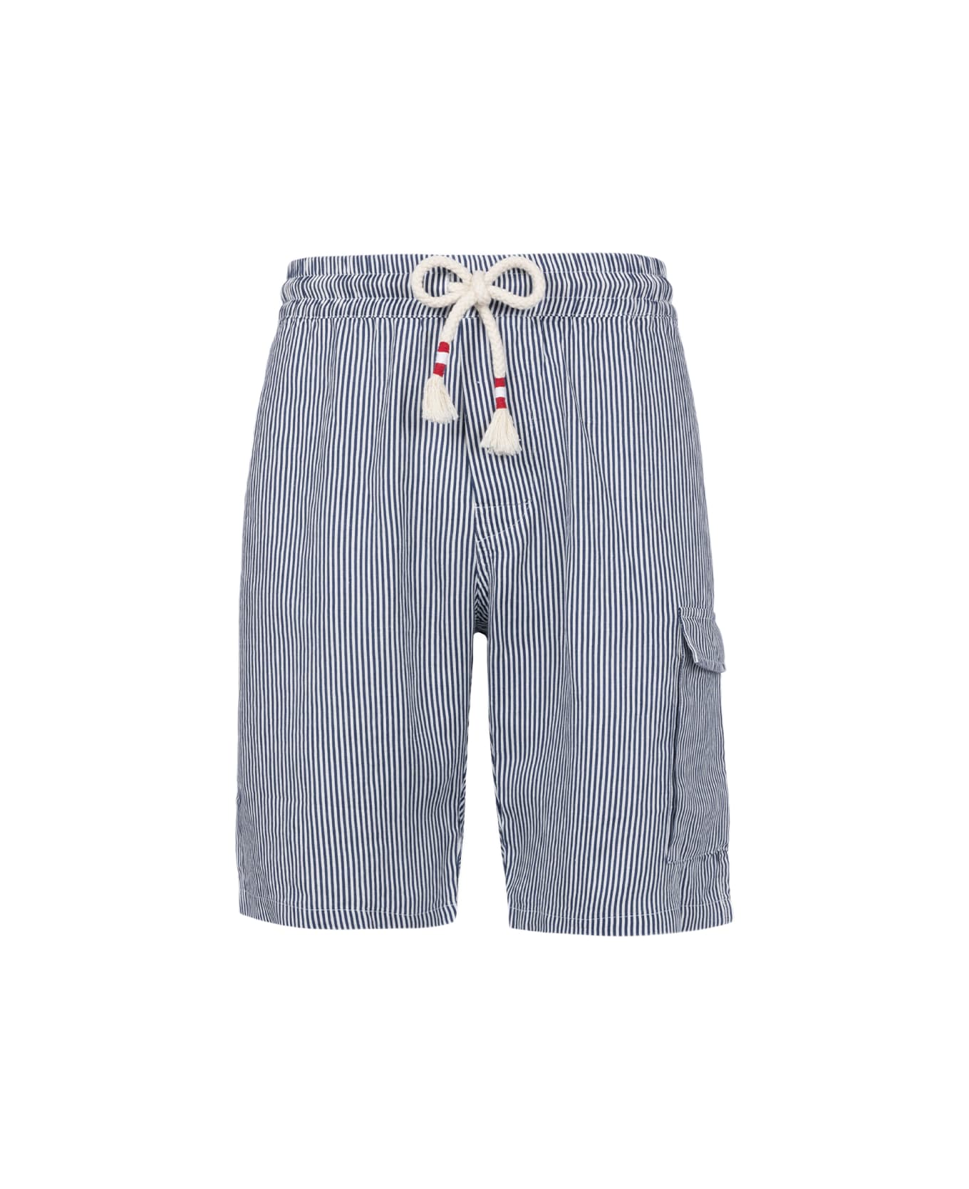 MC2 Saint Barth Man Blue Striped Linen Bermuda Marseille - BLUE