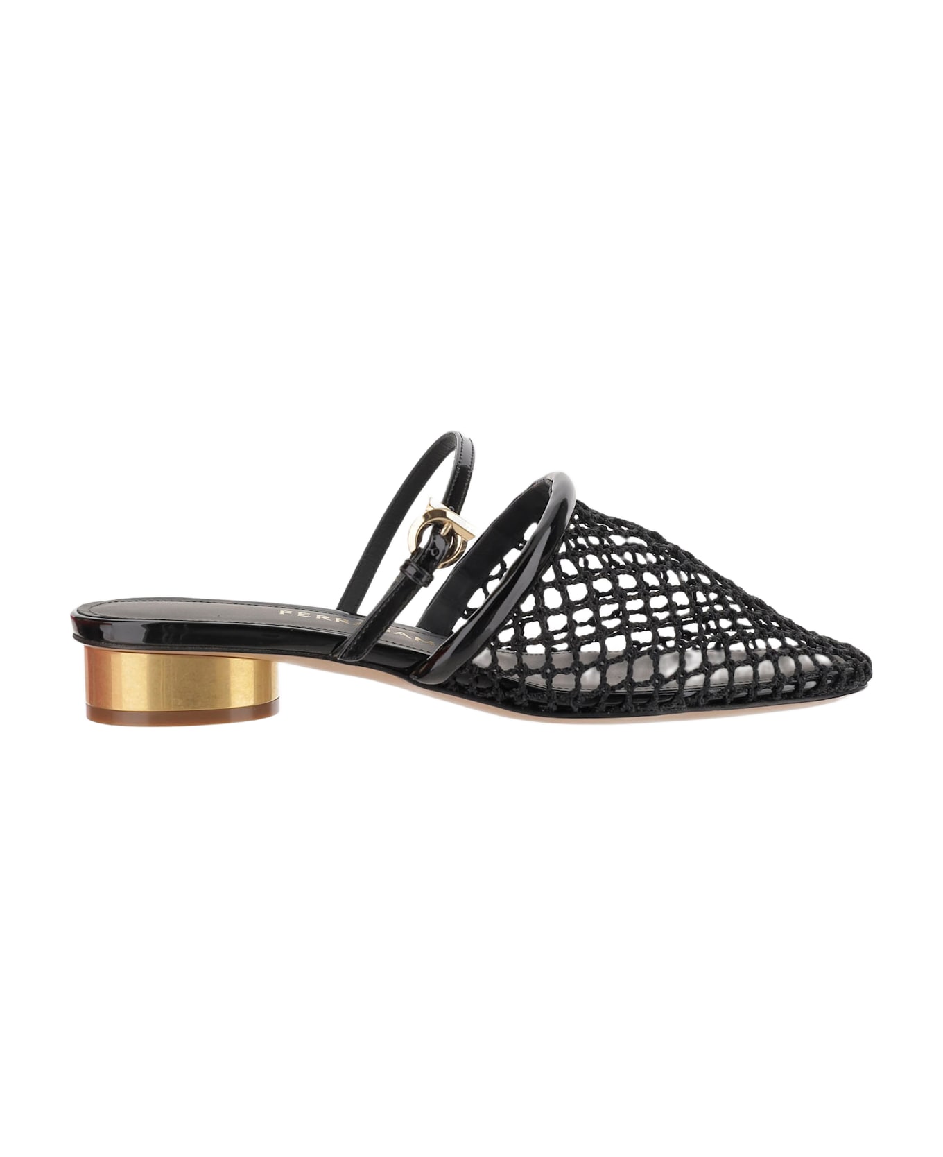 Ferragamo Mesh And Leather Mules - Black