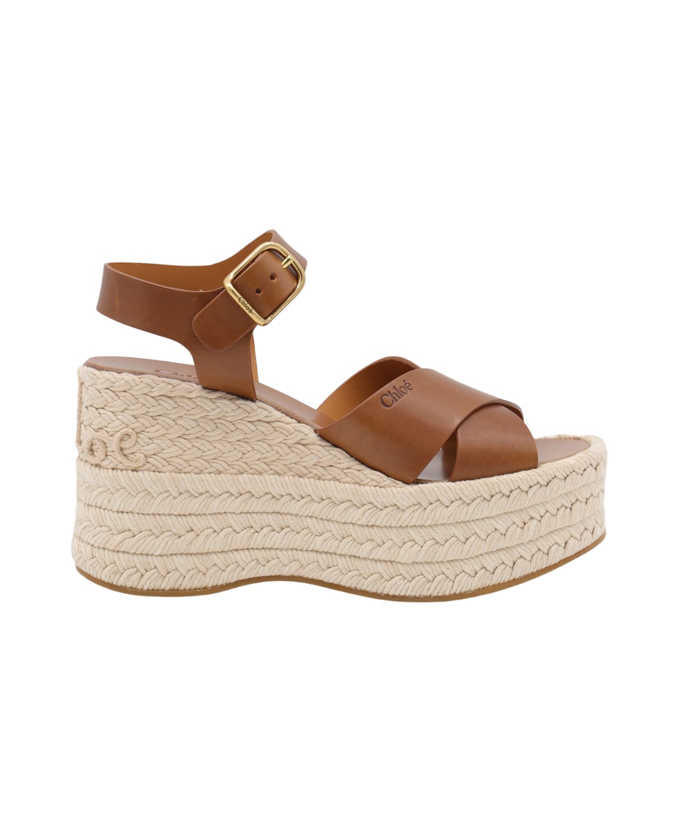Chloé Brown Leather Espadrillas - GINGER BROWN