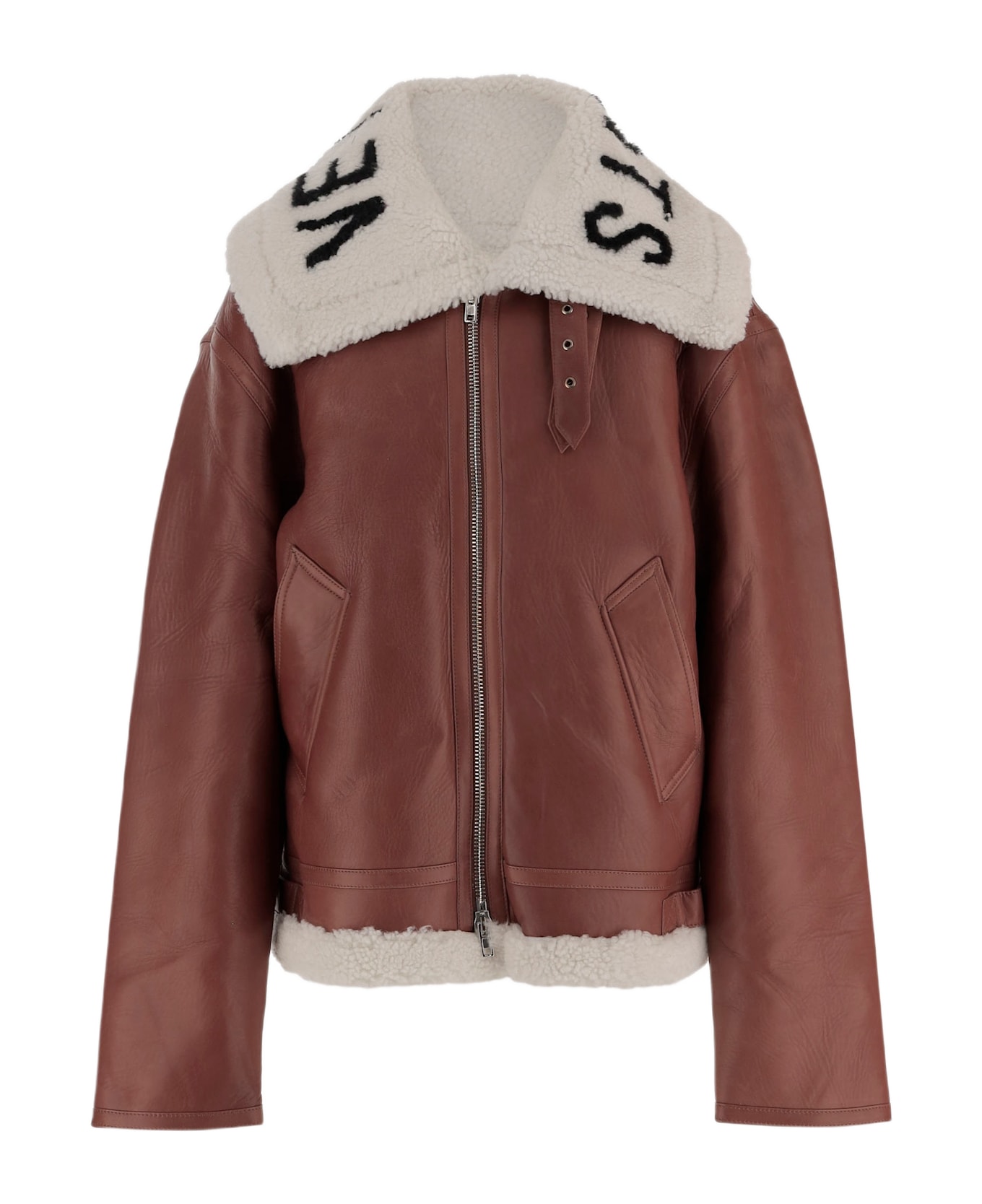 VETEMENTS Leather Jacket With Logo - Brown