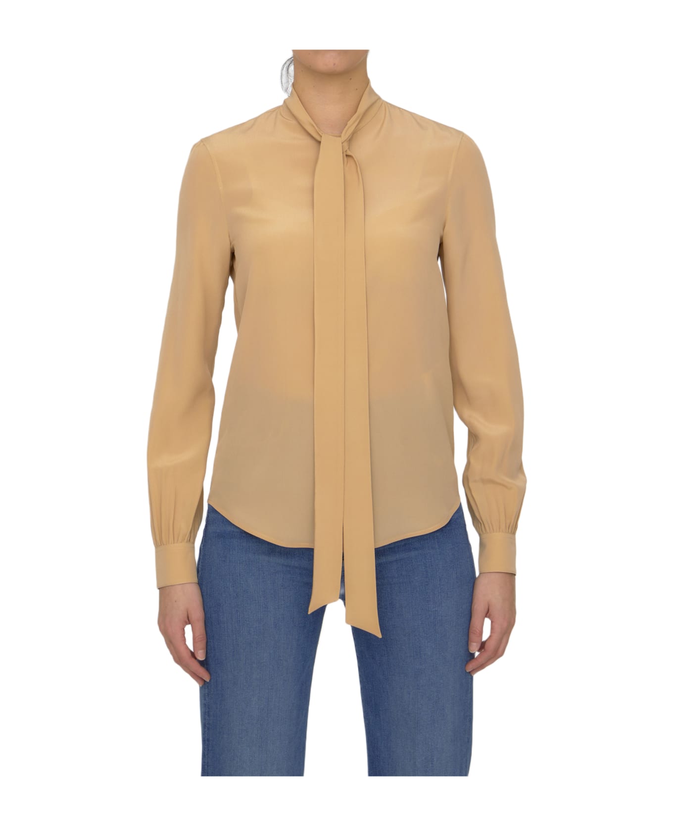 Saint Laurent Bow Collar Plain Shirt - BEIGE ブラウス