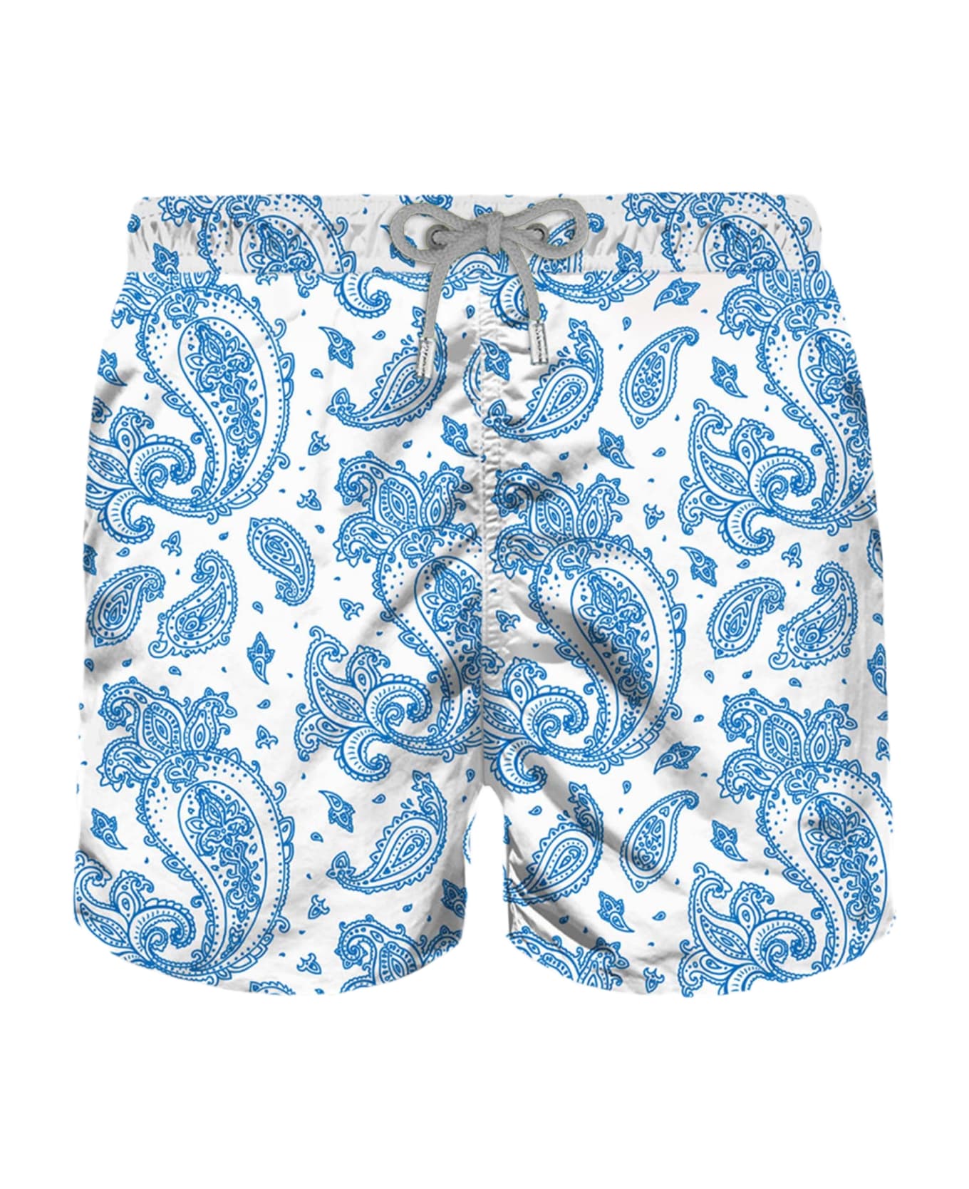 MC2 Saint Barth Man Light Fabric Swim Shorts With Light Blue Paisley Print - WHITE